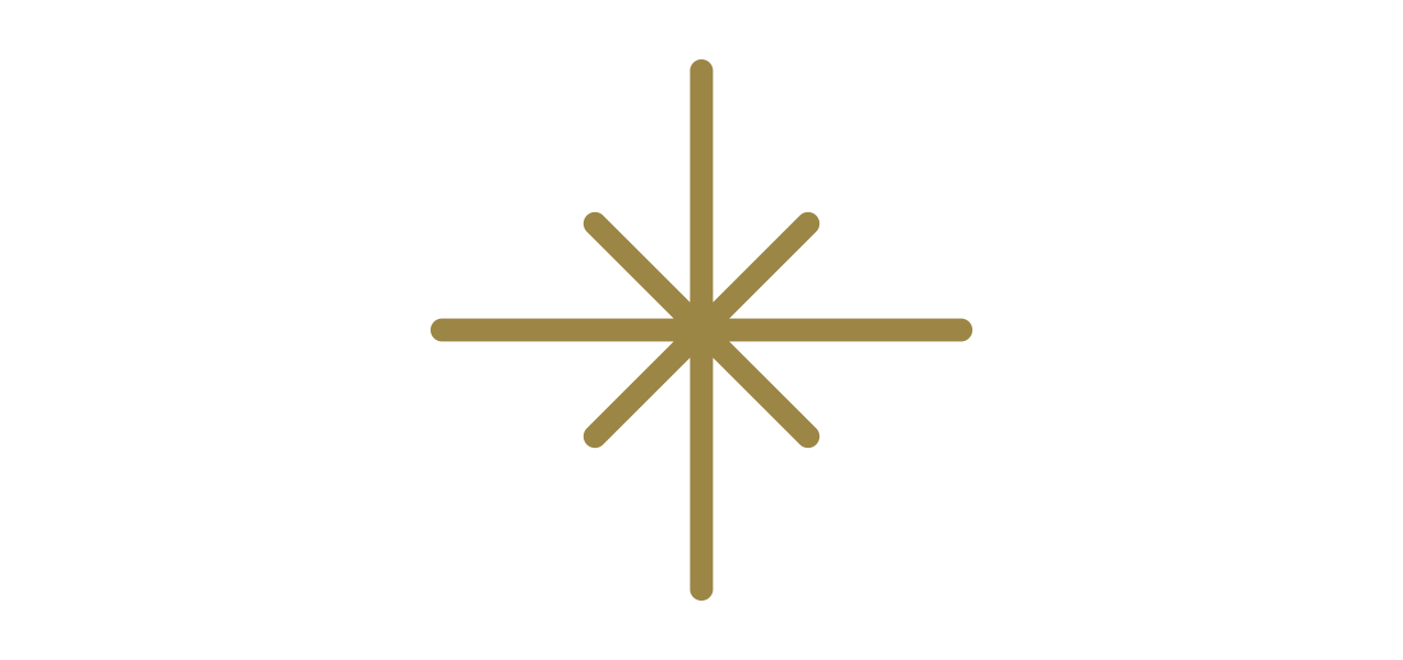 A stylized eight-pointed star in gold on a black background.