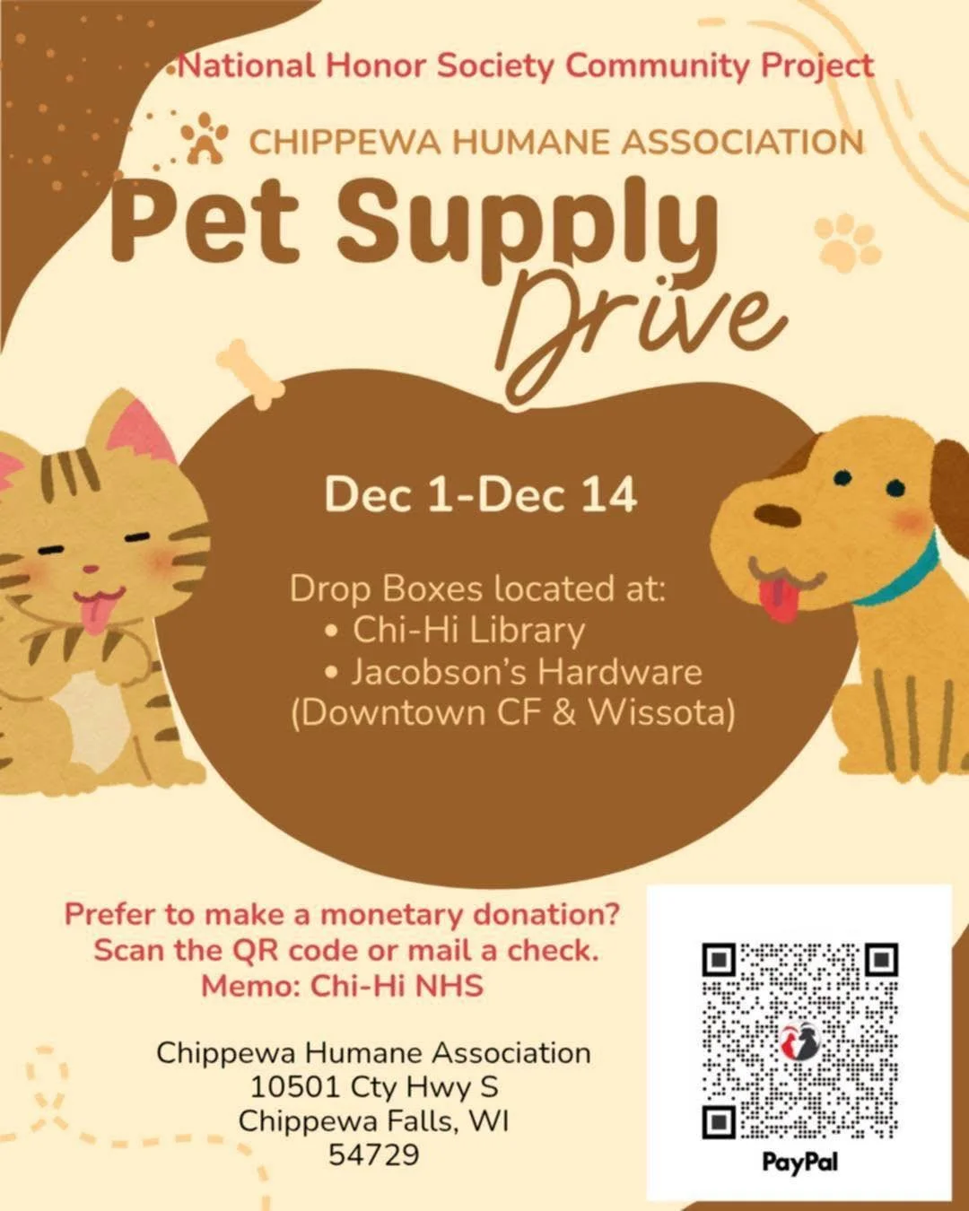 We&rsquo;re excited to share something truly heartwarming happening in our community! 🐾

Colt Fox, a senior at Chippewa Falls High School and a member of the National Honor Society, has chosen Chippewa Humane Association as the focus of his service 