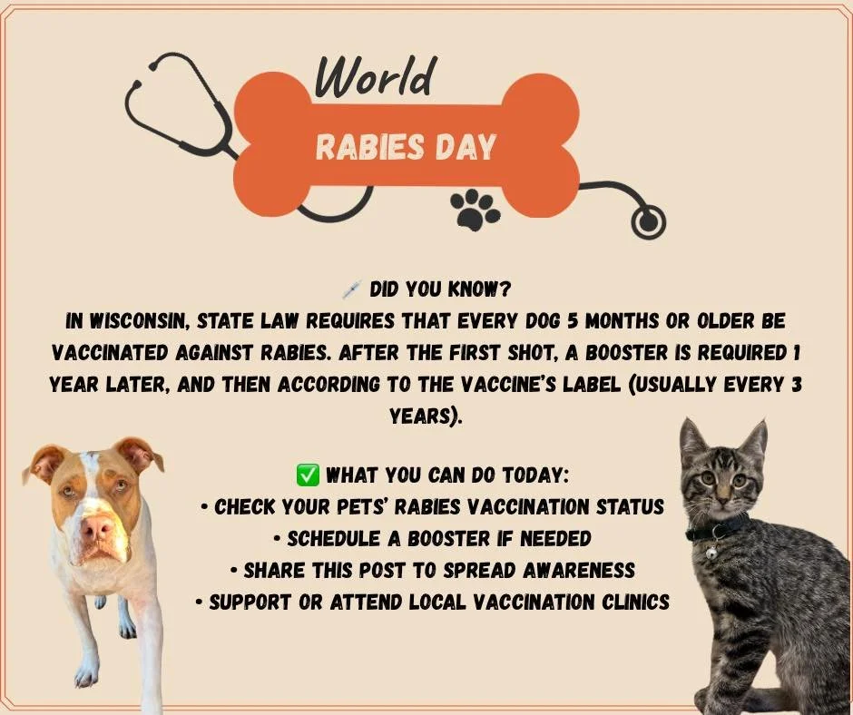 We&rsquo;re a day late, but this is important information! 

Rabies is a deadly but preventable disease. Each year, World Rabies Day reminds us that we all, pet owners, veterinarians, public health workers, and community members, play a role in endin