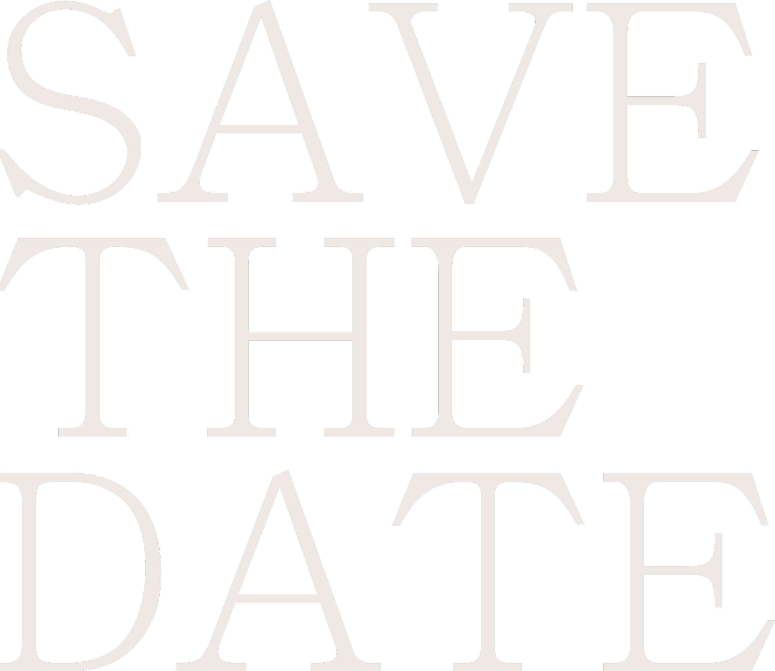 The phrase 'SAVE THE DATE' written in large, stylized font with alternating colors of black and gray.