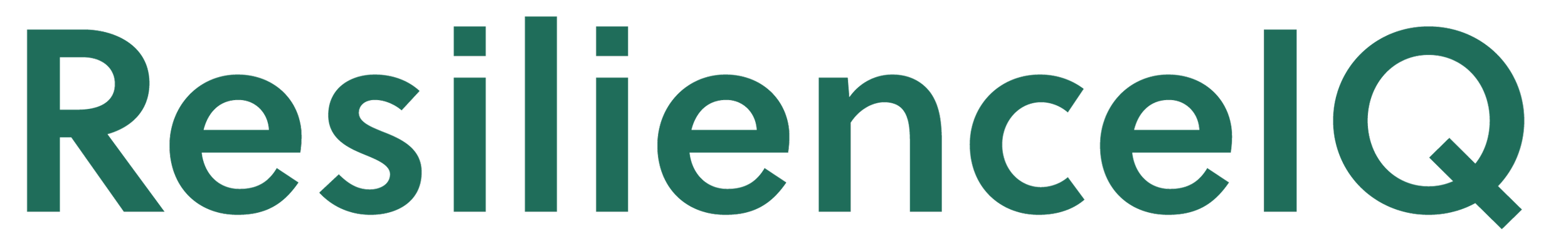 Close-up of the word ResilienceQ in large teal letters on a white background.