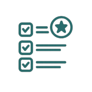 Checklist with three checkmarks, an equal sign, and a star icon.