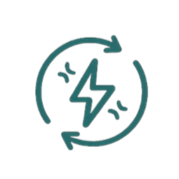 Icon of a lightning bolt surrounded by circular arrows, representing energy or power recycling.