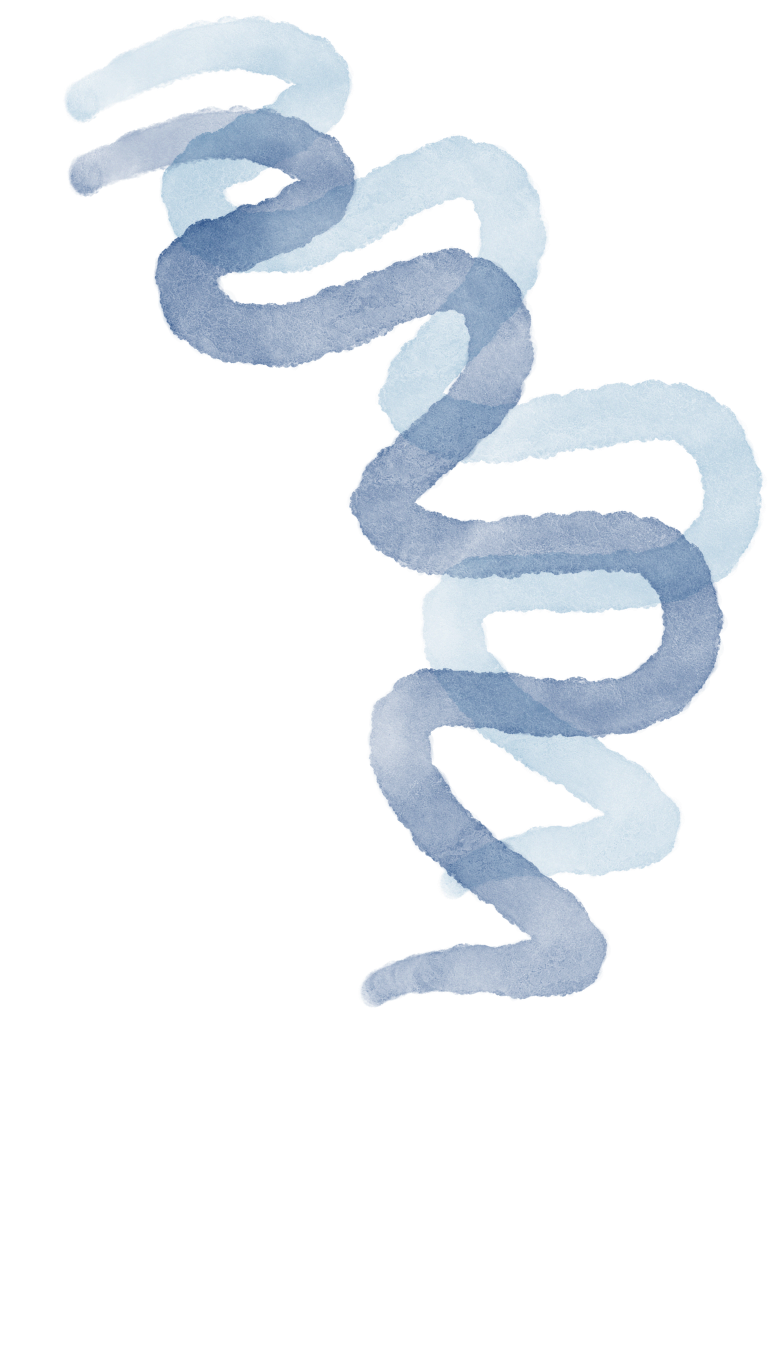 A digital illustration of a stylized DNA double helix in shades of blue with a black background.