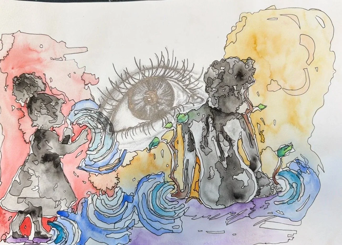 Original watercolor artwork created by Christlyn McCaskill co-owner of Create and Connect Art Therapy and Counseling.