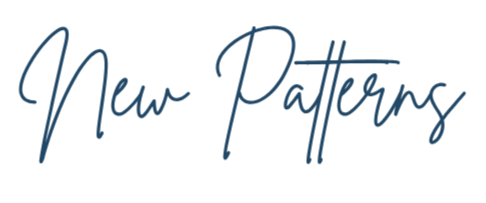 Text that says "New Patterns" in blue cursive font.