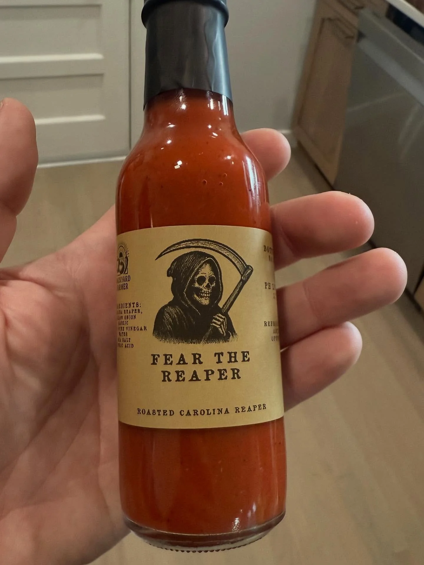 We use all sorts@of tools and tricks to add unique flavors to our hot sauces.  Our Fear the Reaper uses Carloina Reaper Peppers@roasted over a real fire with onions and garlic! #homemade #homegrown #hotsauce #carolinareaper