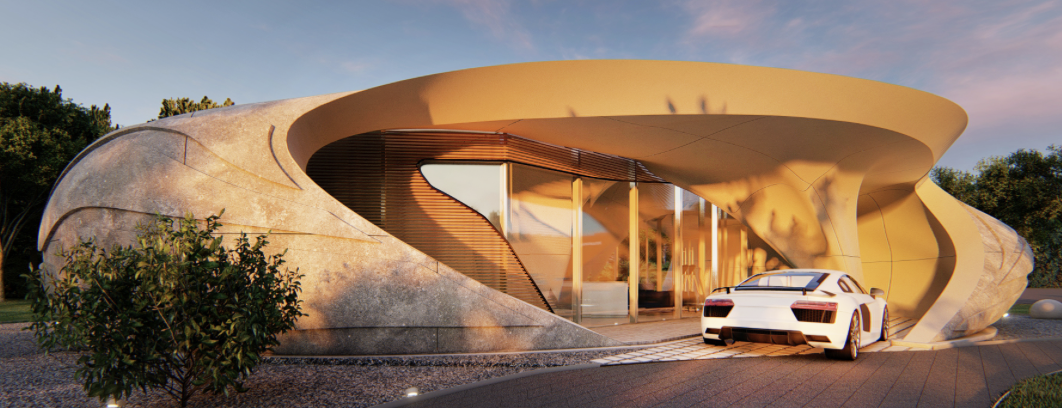 walls that are 3d printed by WATG luxury car 3d printing roof and house residence