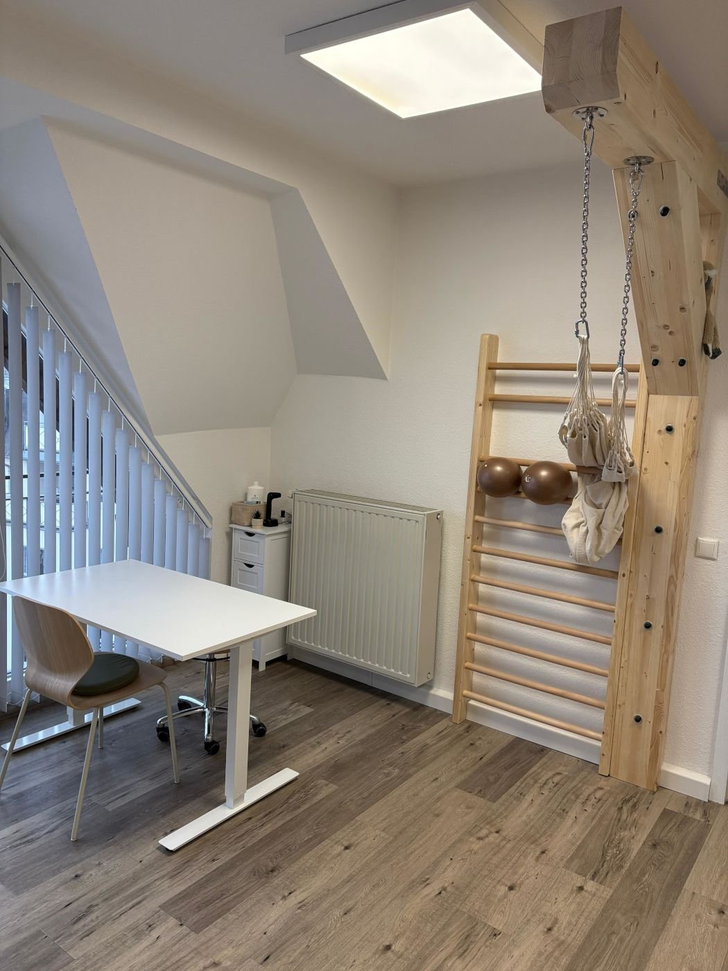 Behandlungstisch, Sprossenwand und Therapieschaukel in der Praxis für Ergotherapie Susann Thieme in Plauen.
