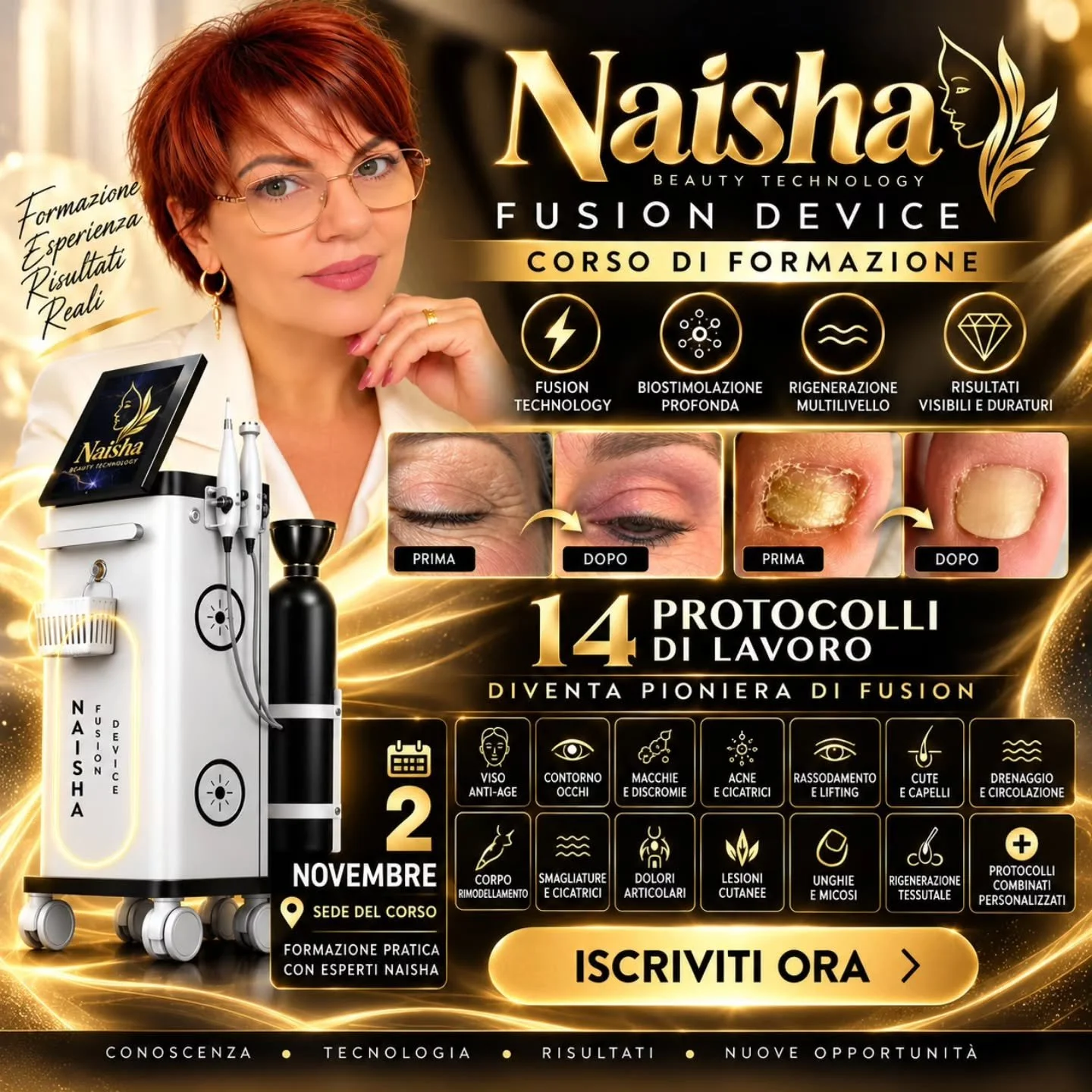✨ NAISHA FUSION IONIC ✨
🔥 14 PROTOCOLLI DI LAVORO PER DISTINGUERTI NEL SETTORE BEAUTY!
💎 VISO &bull; CORPO &bull; CAPELLI &bull; UNGHIE
Vuoi ampliare i tuoi servizi e offrire trattamenti innovativi alle tue clienti?
Con FUSION IONIC scoprirai 14 pr