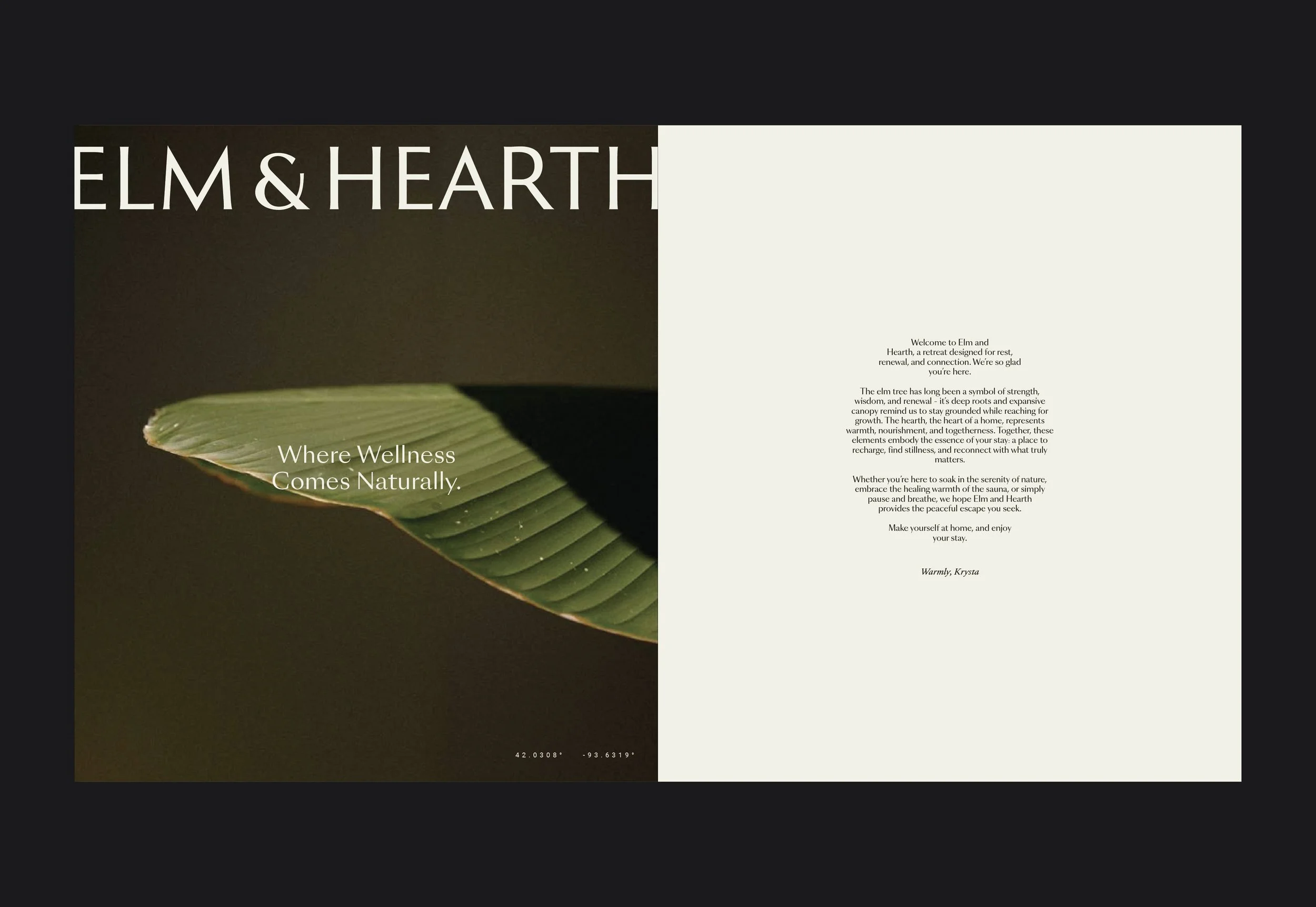 Brand identity for wellness cabin.