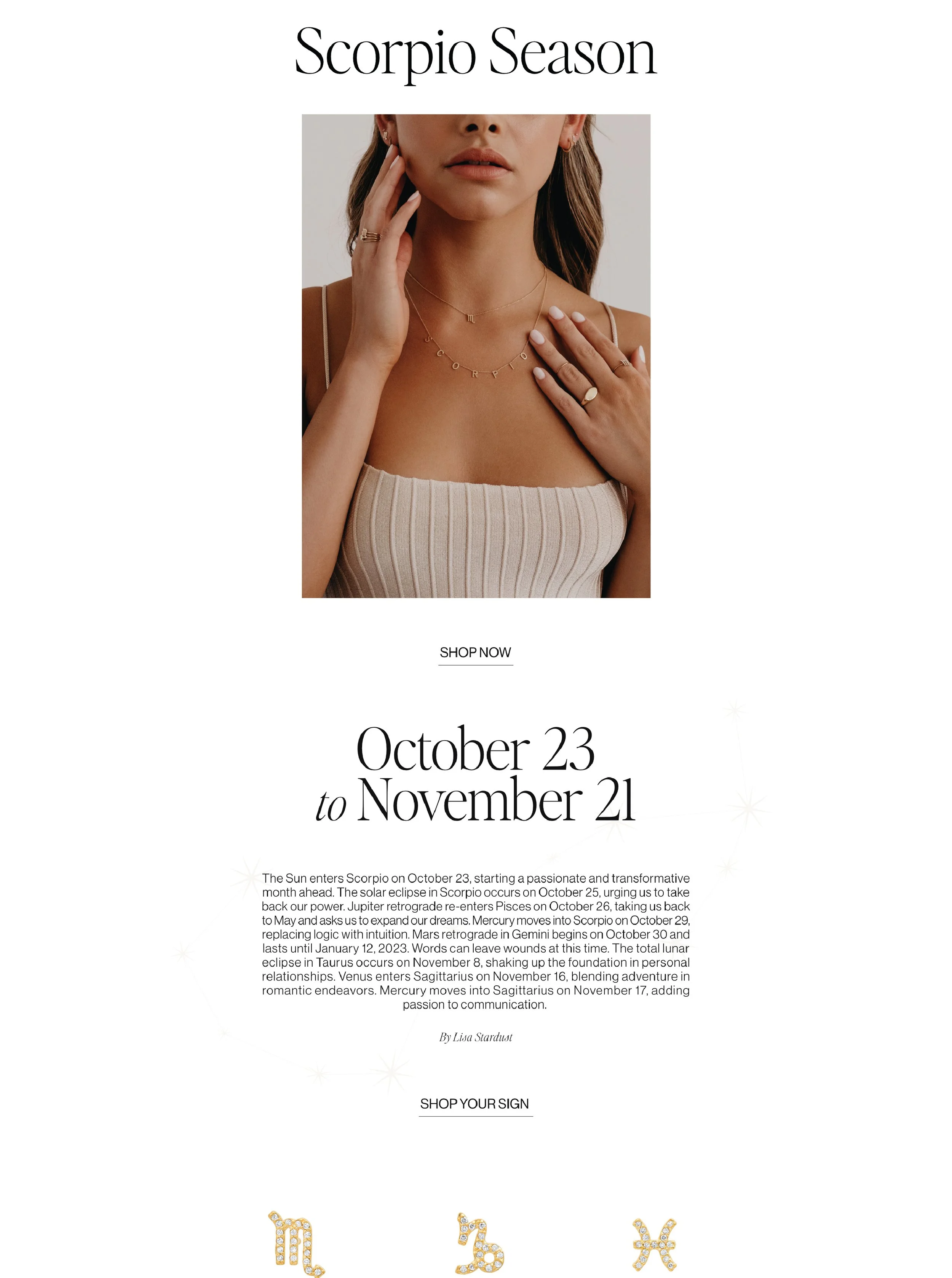 Email design for a jewelry brand.