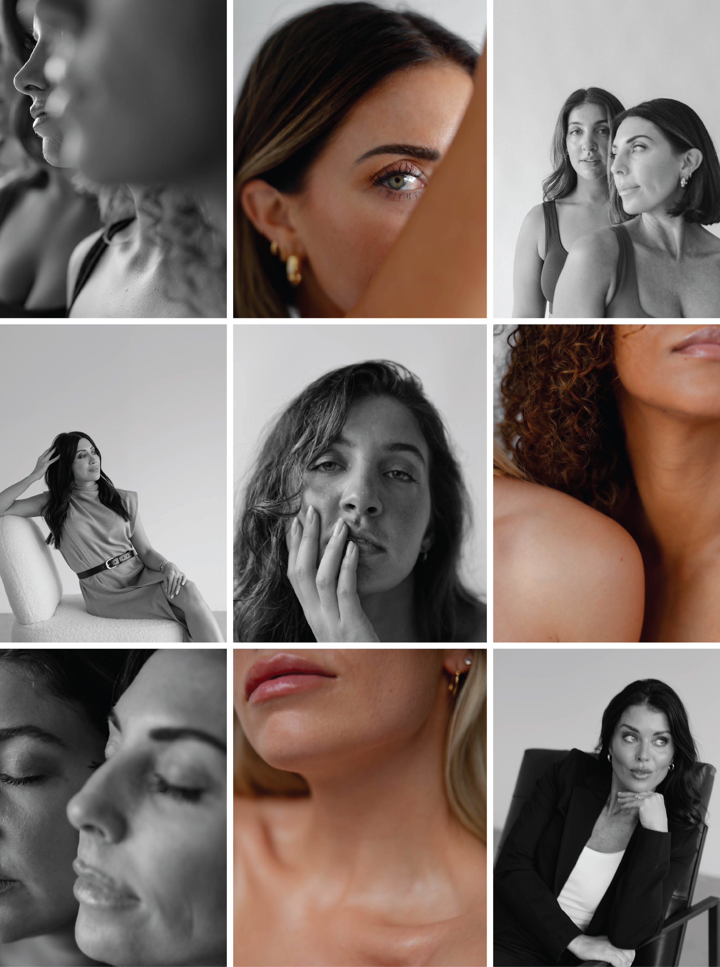 Mix of color & black and white images for medical aesthetics clinic.