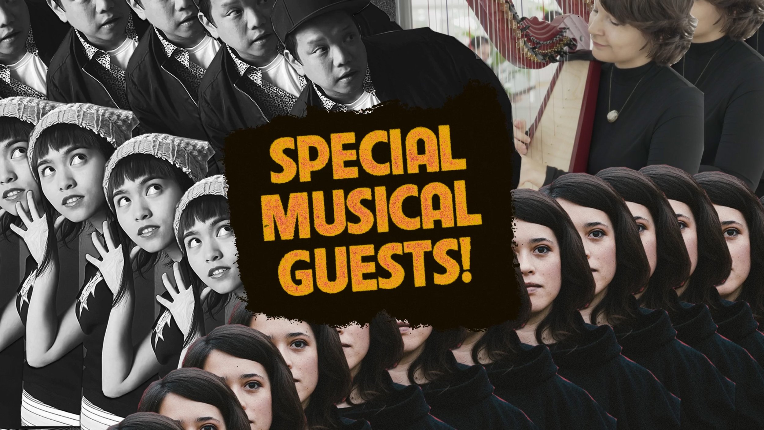 "Special Musical Guests" graphic surrounded by performing musicians.