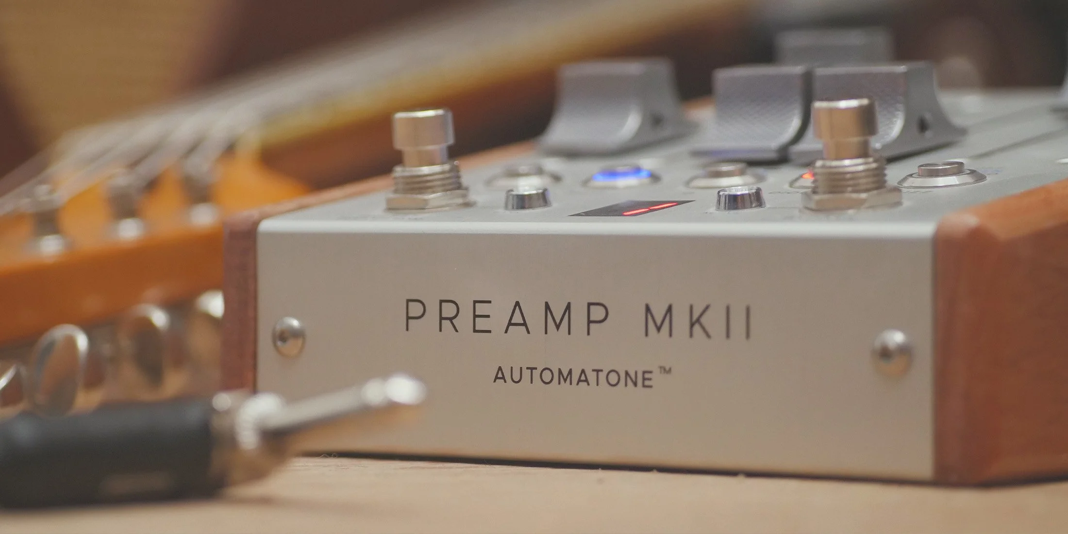Closeup of the Preamp MKII pedal.