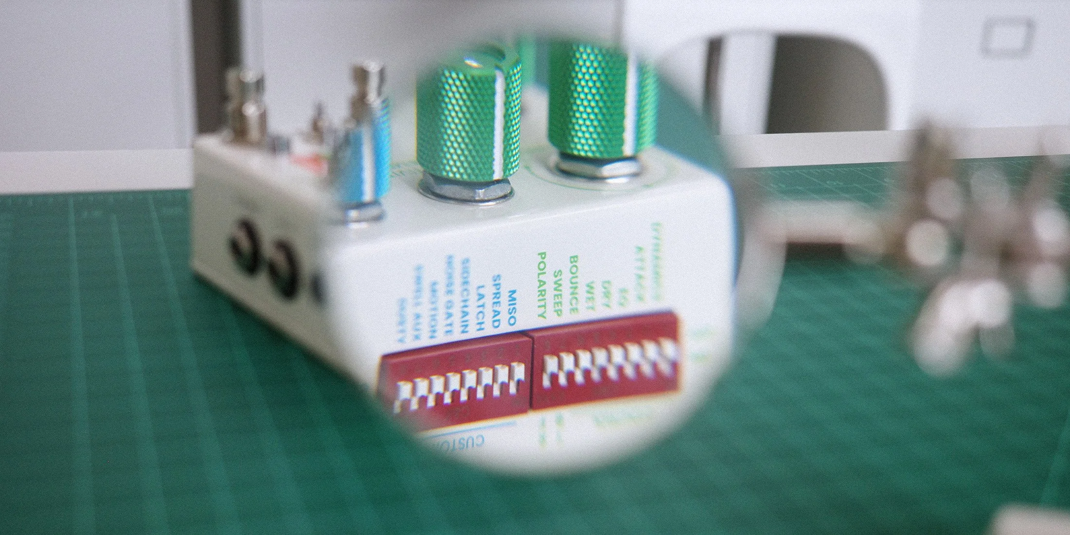 Clean effects pedal from Chase Bliss with a magnify effect on the dip switches.