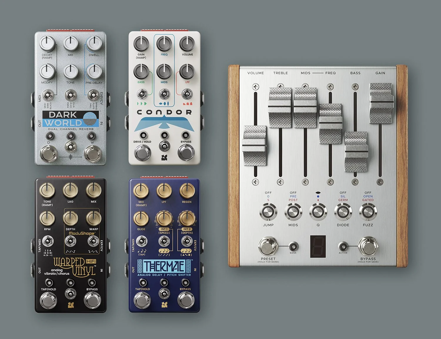 Image of Dark World, Condor HiFi, Warped Vinyl HiFi, Thermae, and Preamp MKII automatone by Chase Bliss.