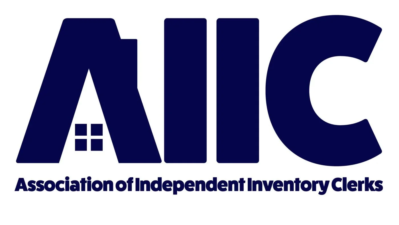 Logo of the Association of Independent Inventory Clerks with the acronym 'AIIC' in large navy blue letters, featuring a small house window in the letter 'A,' and the full name written underneath.
