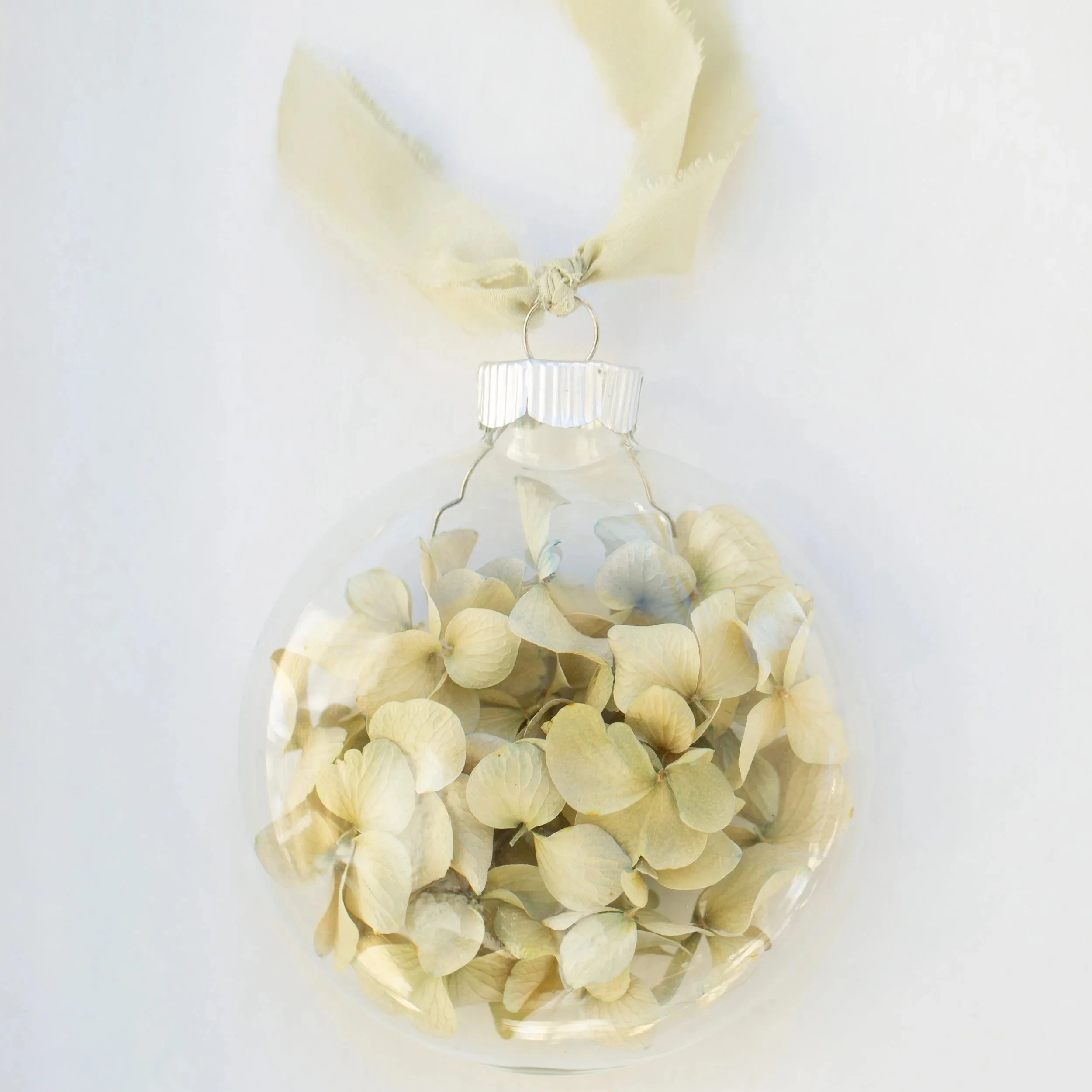 Hydrangea Glass Ornament - Antique Hues with Dew Silk Ribbon