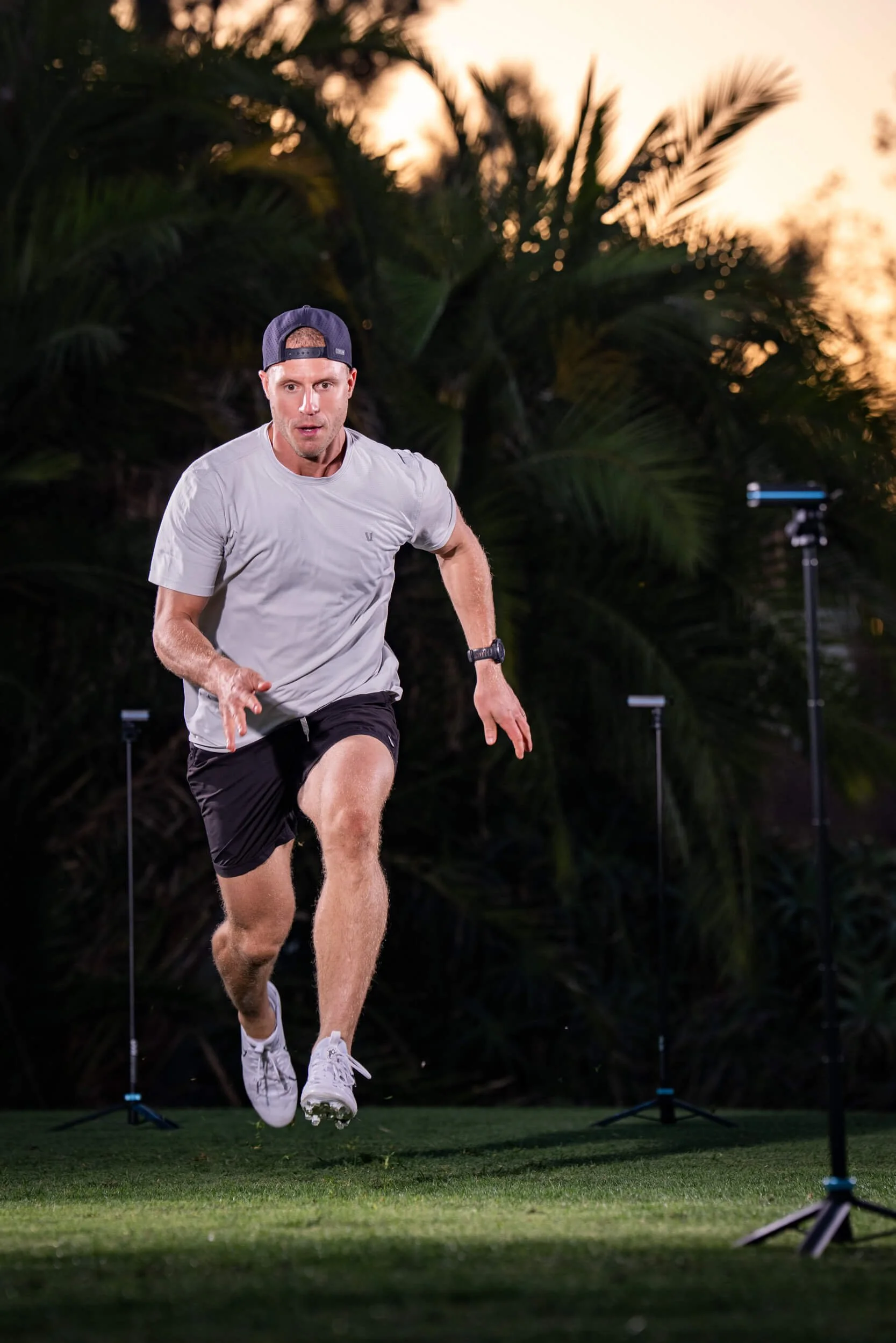 Student athlete working on sprint mechanics during max velocity training to improve stride length, posture, and running efficiency.