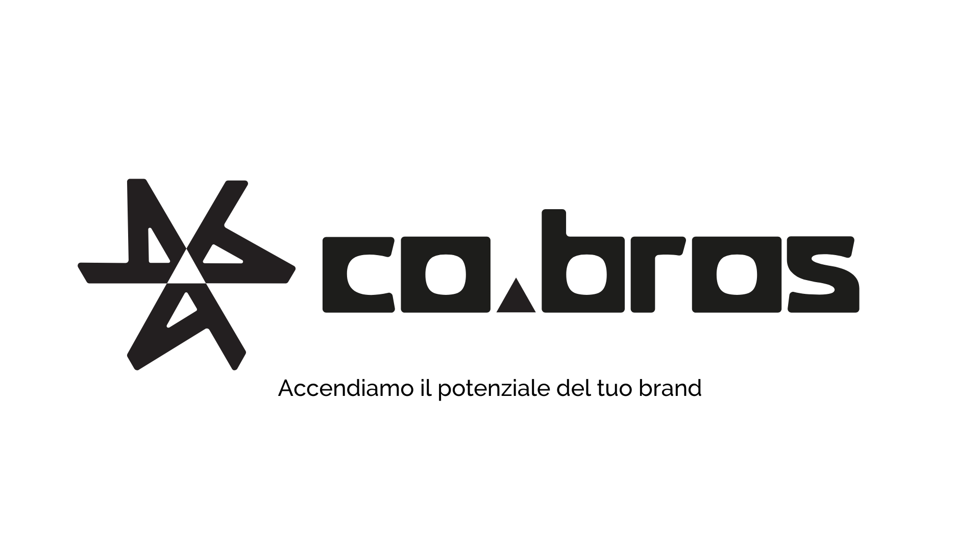 Logo con simbolo stilizzato e testo 'cabros' seguito da 'Accendiamo il potenziale del tuo brand'