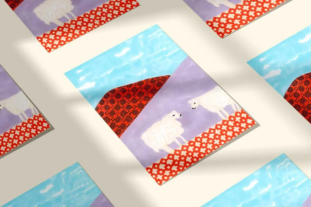 Welsh heritage illustration inspired by traditional textile patterns and cultural motifs, created with felt pens by Paris-based illustrator Clare Jones.