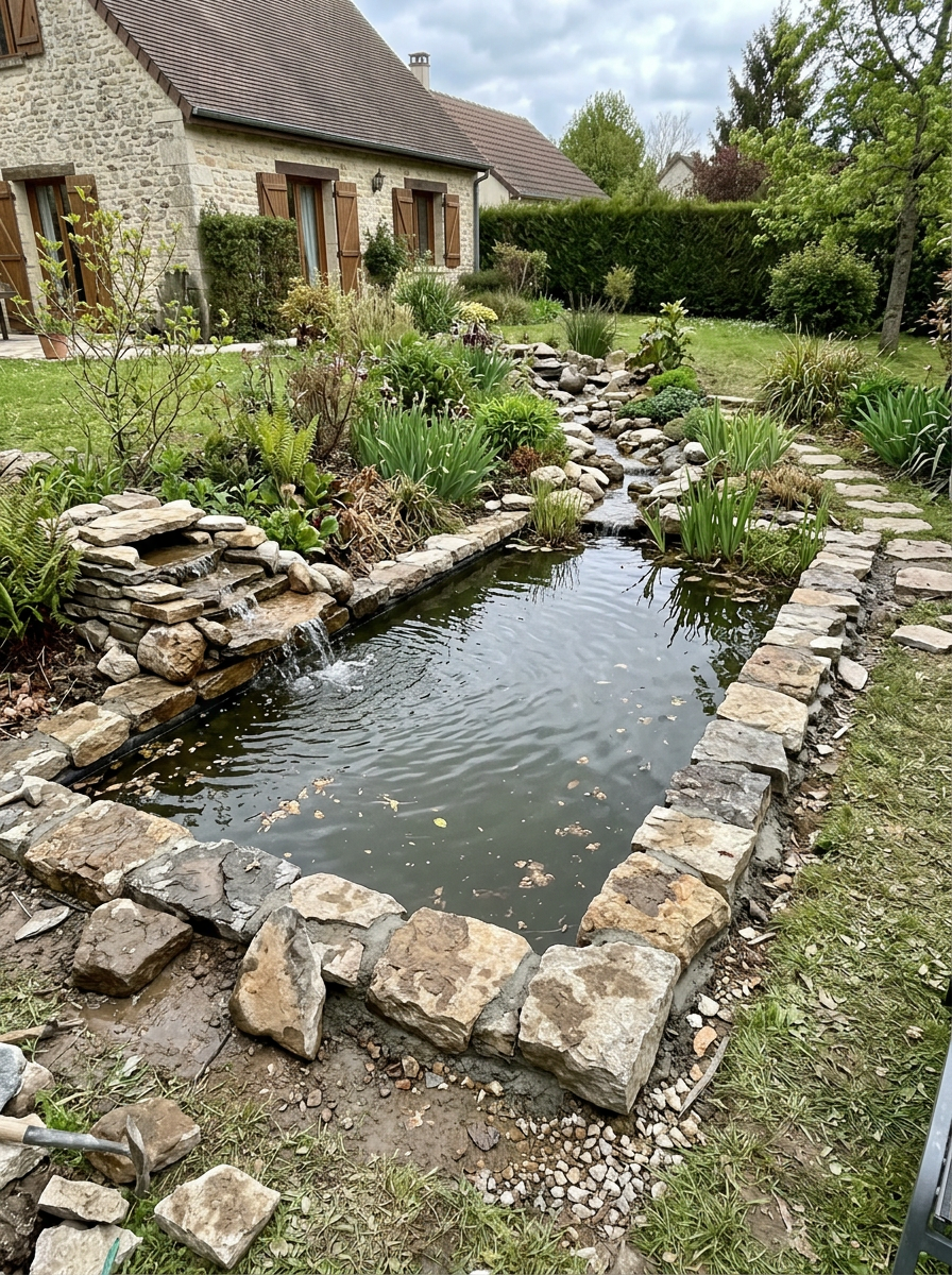 Création et aménagement de bassins de jardin sur mesure, bassins paysagers, bassins à poissons et carpes koï, installation de filtration, pompes, UV, cascades, fontaines, lagunage et plantes aquatiques, rénovation, nettoyage et entretien de bassins, 