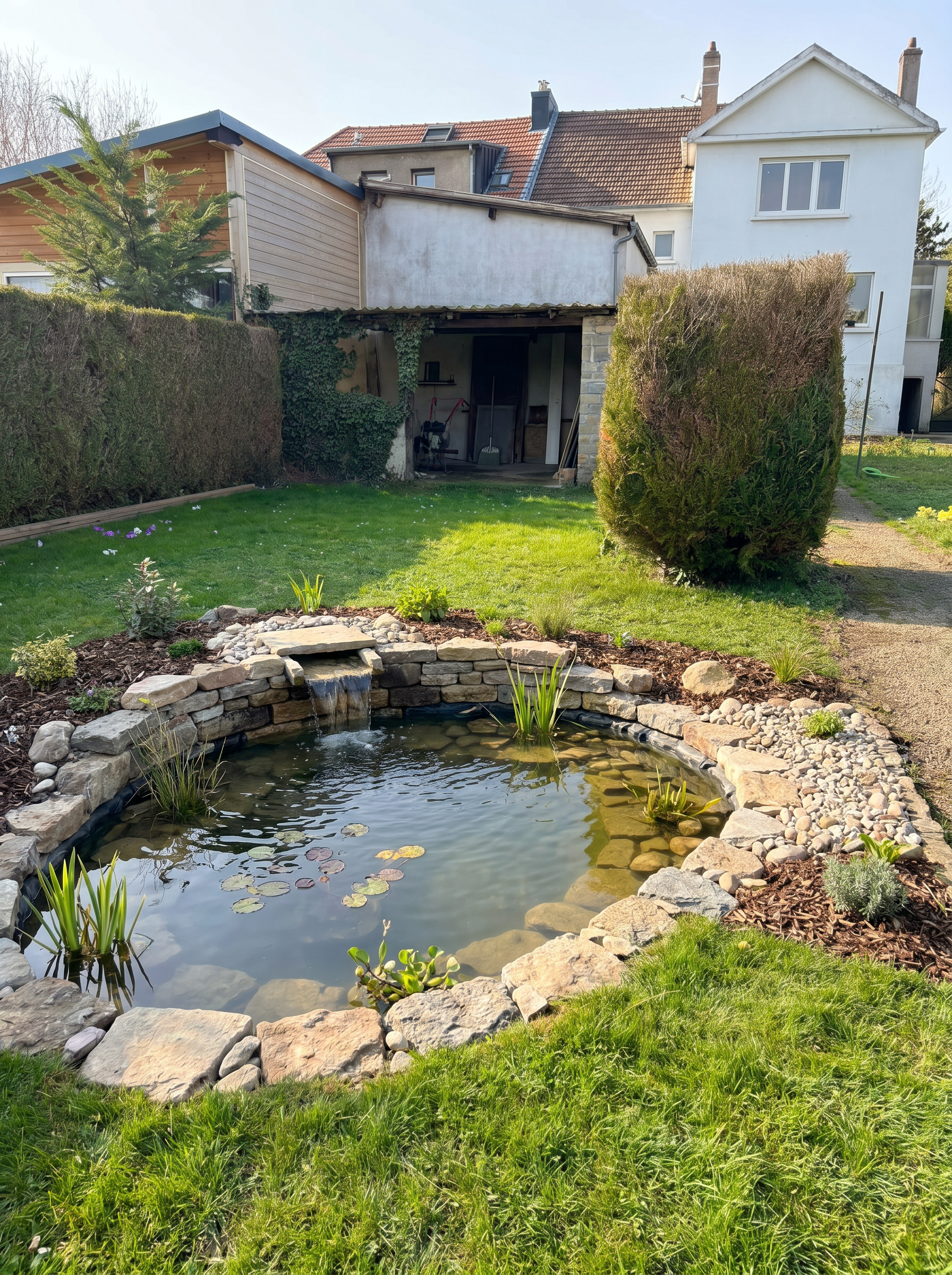 Création et aménagement de bassins de jardin sur mesure, bassins paysagers, bassins à poissons et carpes koï, installation de filtration, pompes, UV, cascades, fontaines, lagunage et plantes aquatiques, rénovation, nettoyage et entretien de bassins, 