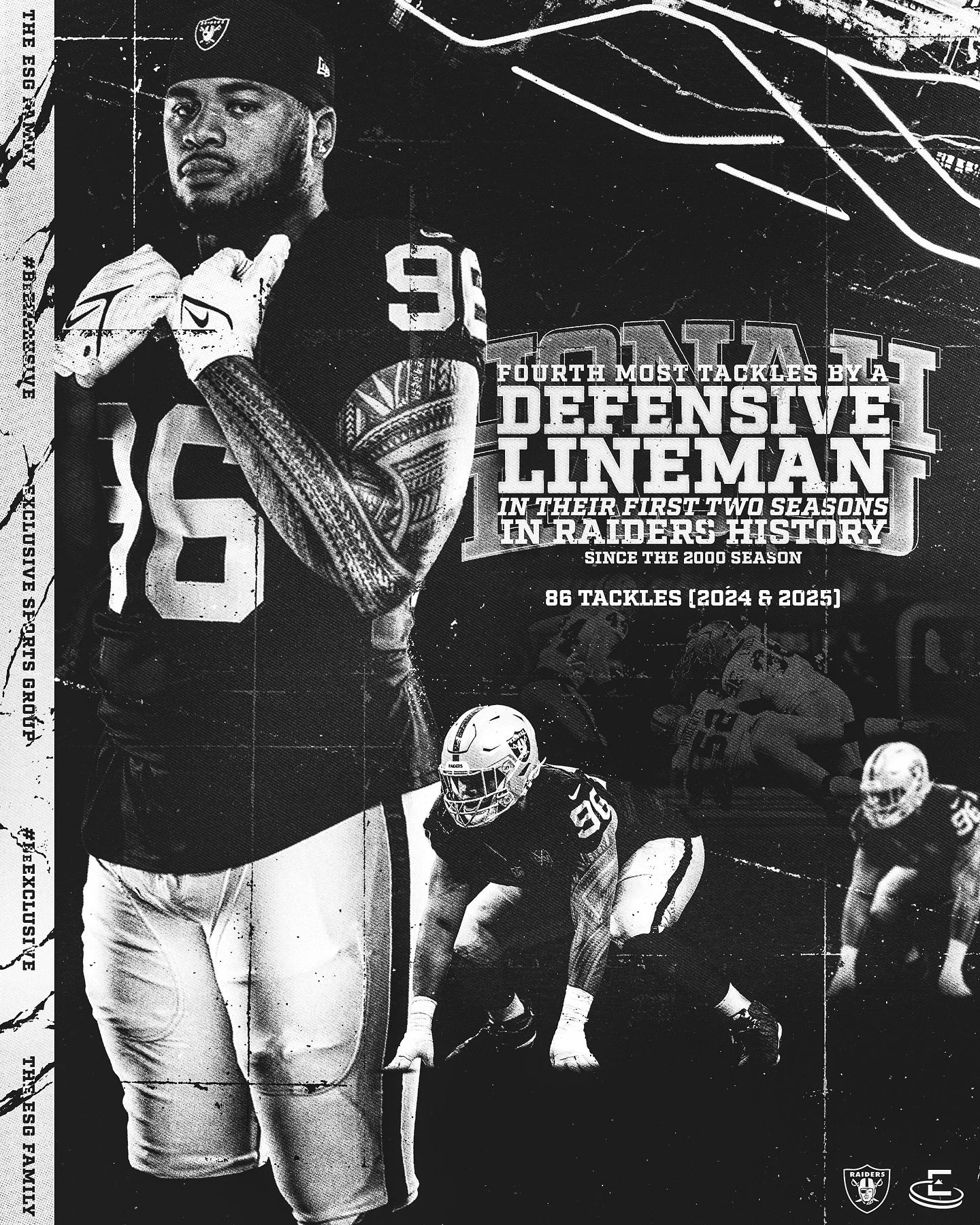 Congratulations to our guy Jonah Laulu, who now has 86 total tackles though his first two seasons in the NFL, marking him fourth in franchise history for tackles since 2000 by a Raiders defensive lineman through their first two seasons in the NFL 🔥 