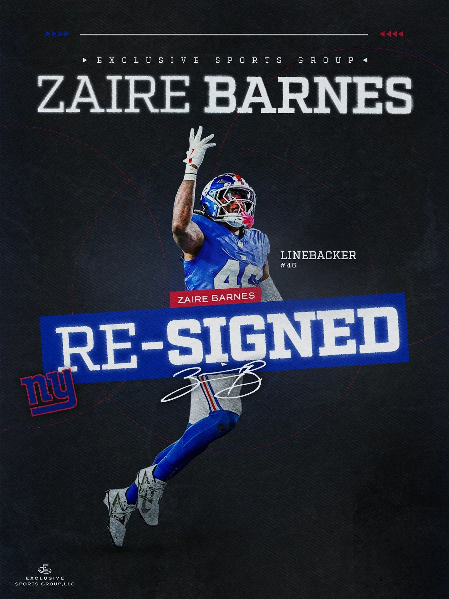 Congratulations to our guy Zaire Barnes on re-signing with the New York Giants 🔥 #BeExclusive &bull; @zaire_barnes