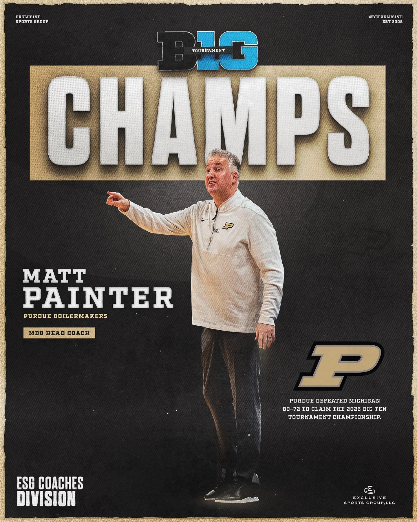 Congratulations to our guy, @boilerball Men&rsquo;s Basketball Head Coach, Matt Painter on winning the B10 Tournament 🚂 #ExclusiveCoaches &bull; #BeExclusive