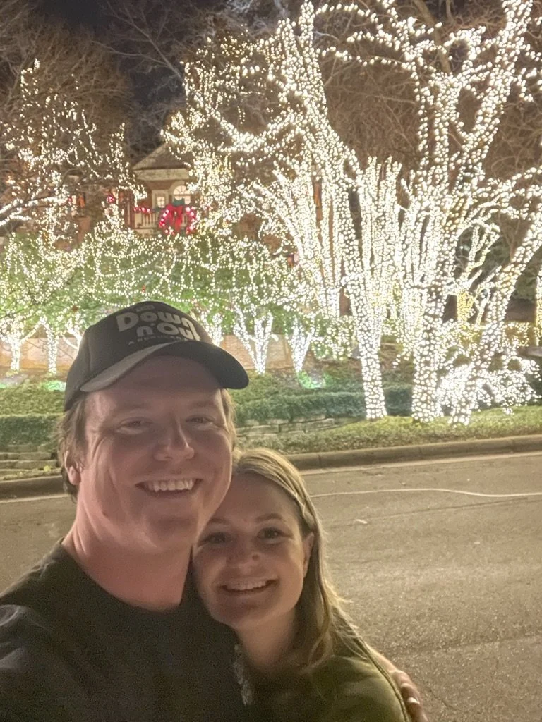 Oogling neighborhood Christmas lights during Spencer's favorite time of year.