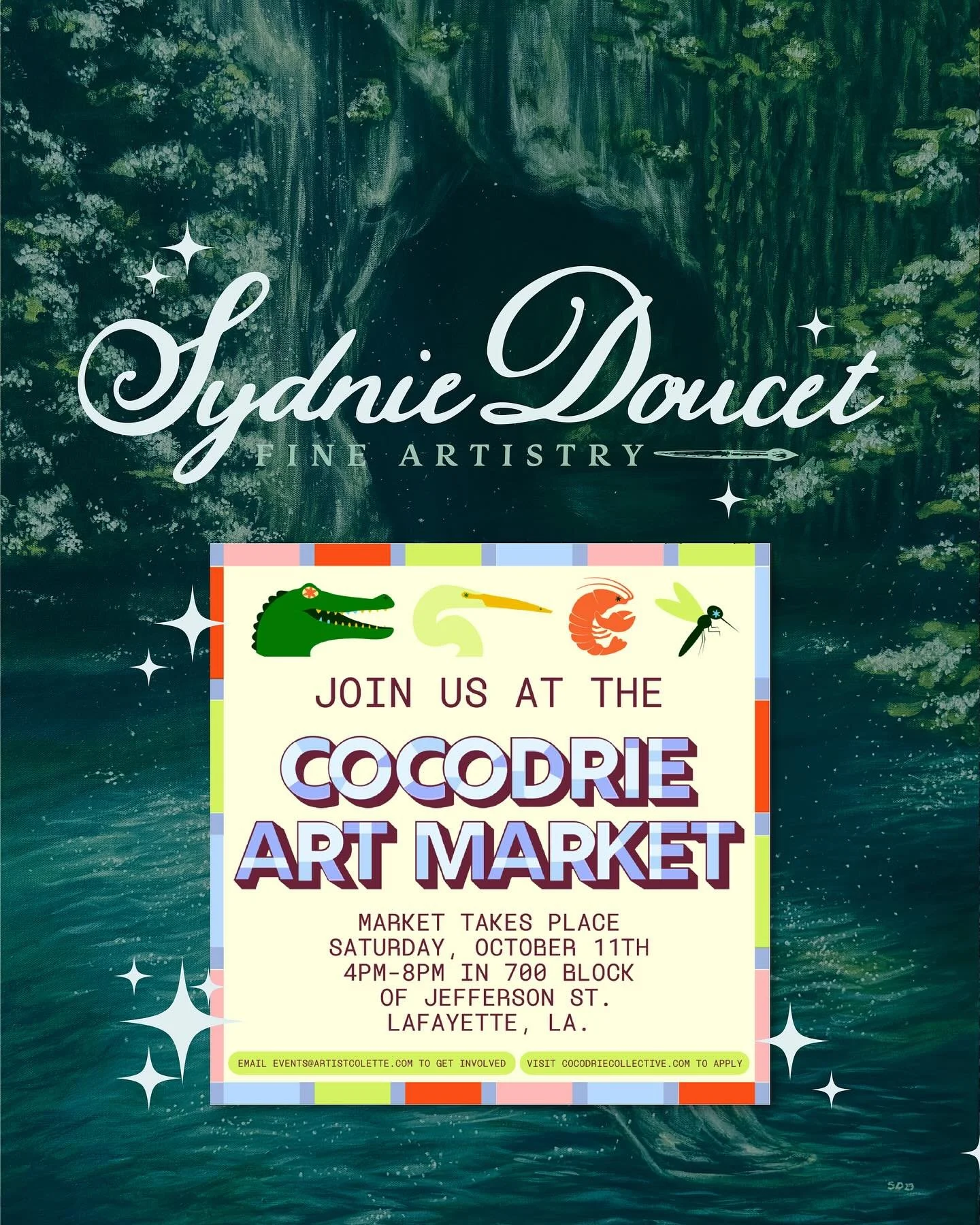 🎨🫟🖌️I&rsquo;m absolutely thrilled to share that I will be a vendor at the Cocodrie Art Market this weekend‼️ This event showcases the incredible talents of local artists and brings together the creative art community we have in Lafayette that I am