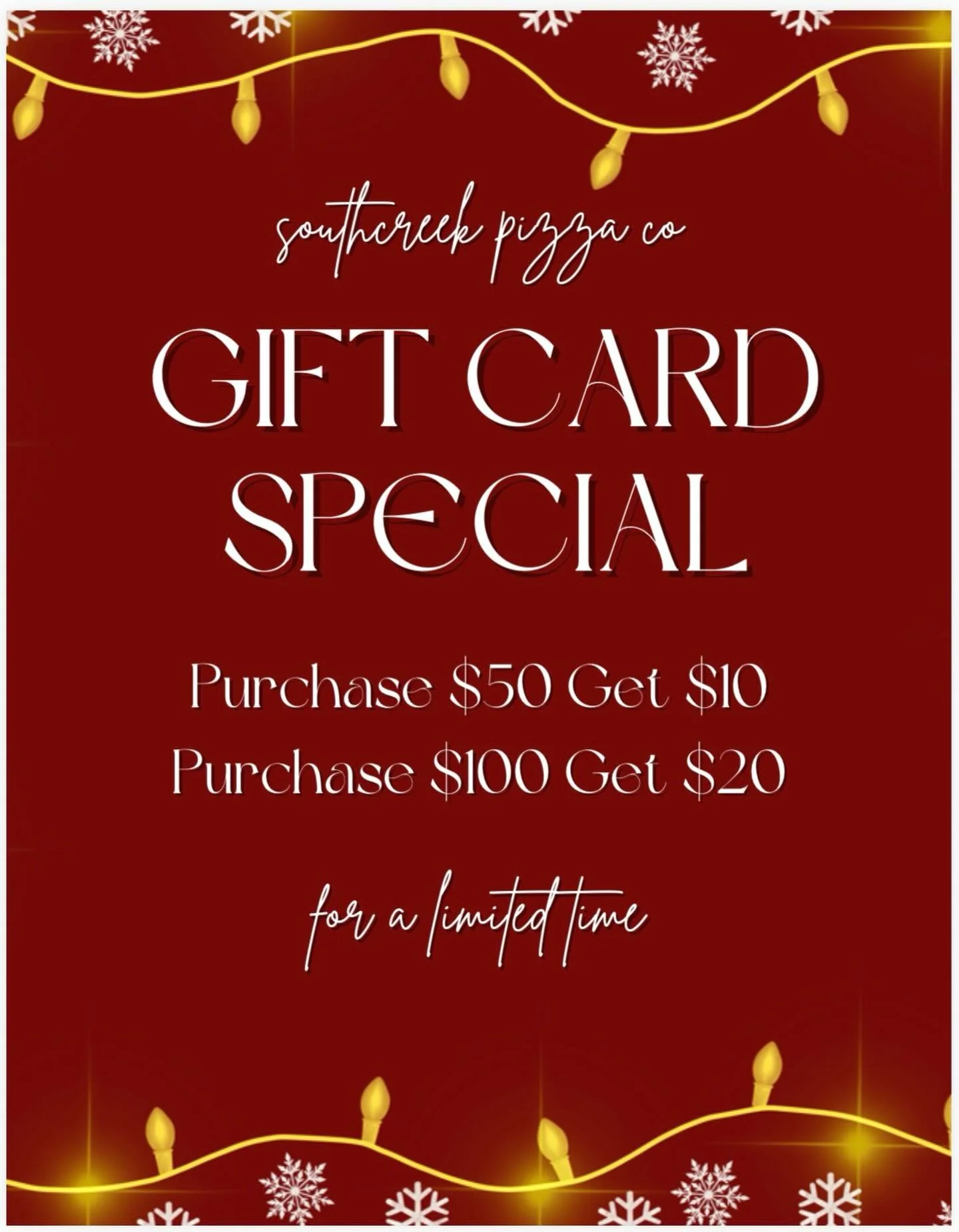 Our Gift Card Special goes LIVE today at 3pm!! The perfect present for the pizza lover on your list 🍕