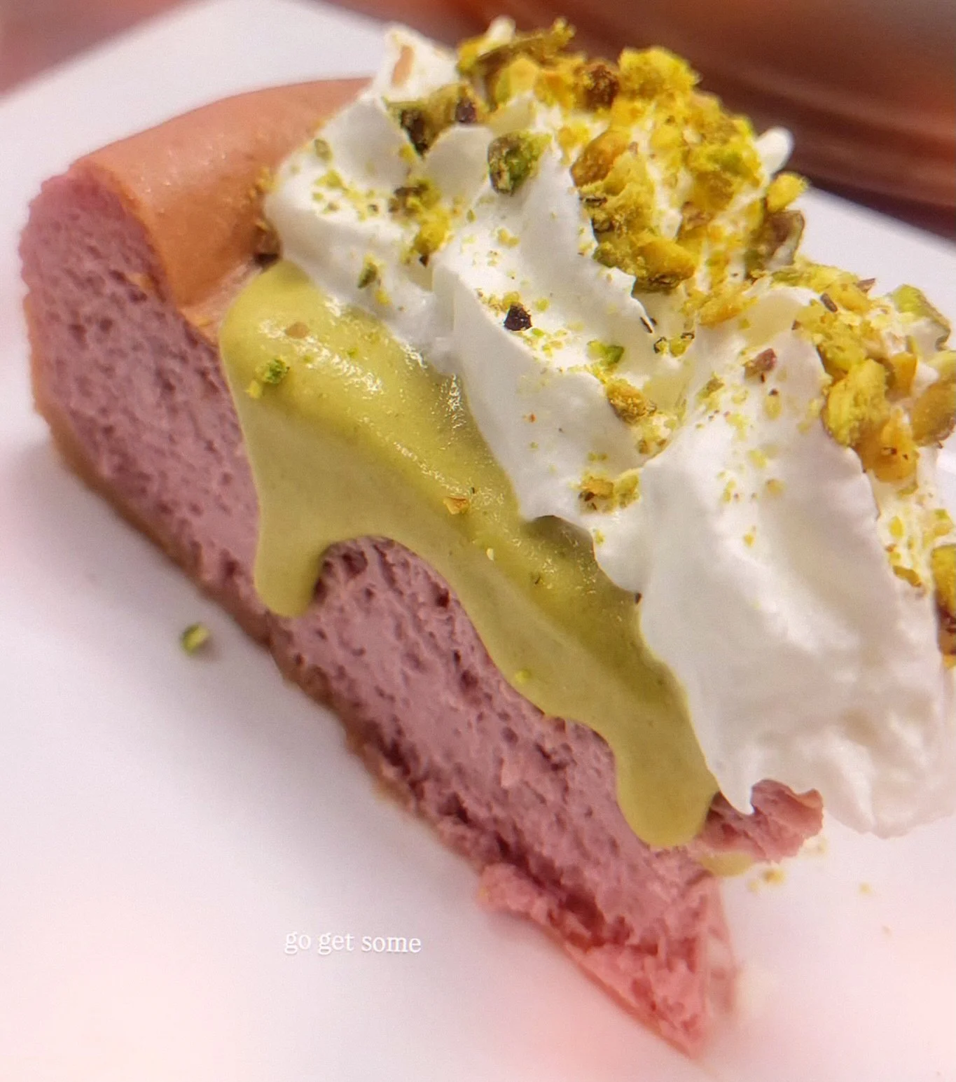 We have an amazing in house pastry chef who creates the tastiest cheesecakes in the land. @_batterborn you&rsquo;ve done it again. Come try it today! Raspberry Pistachio Cheesecake 🤤