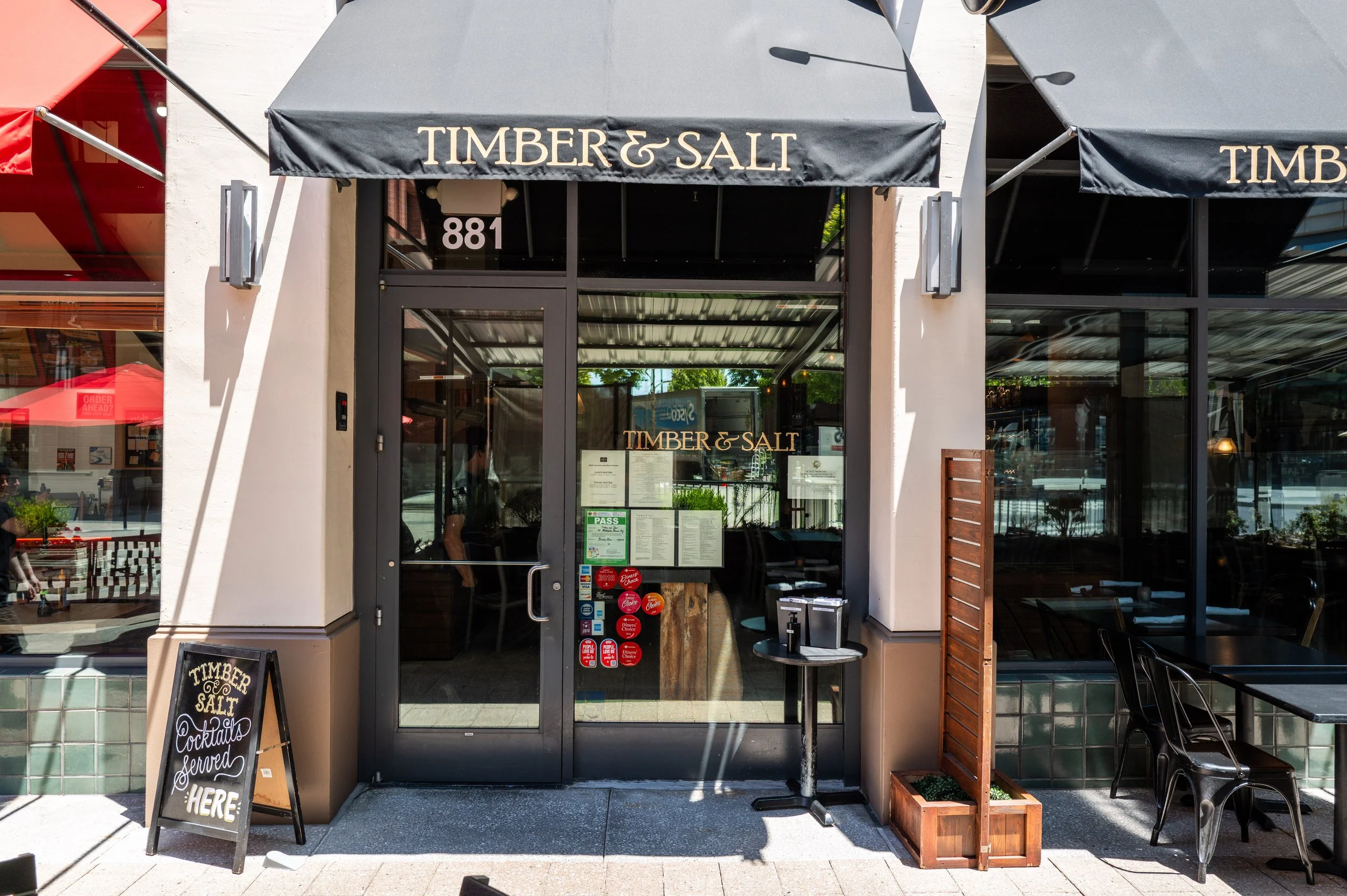 Front of restaurant including Timber & Salt signage