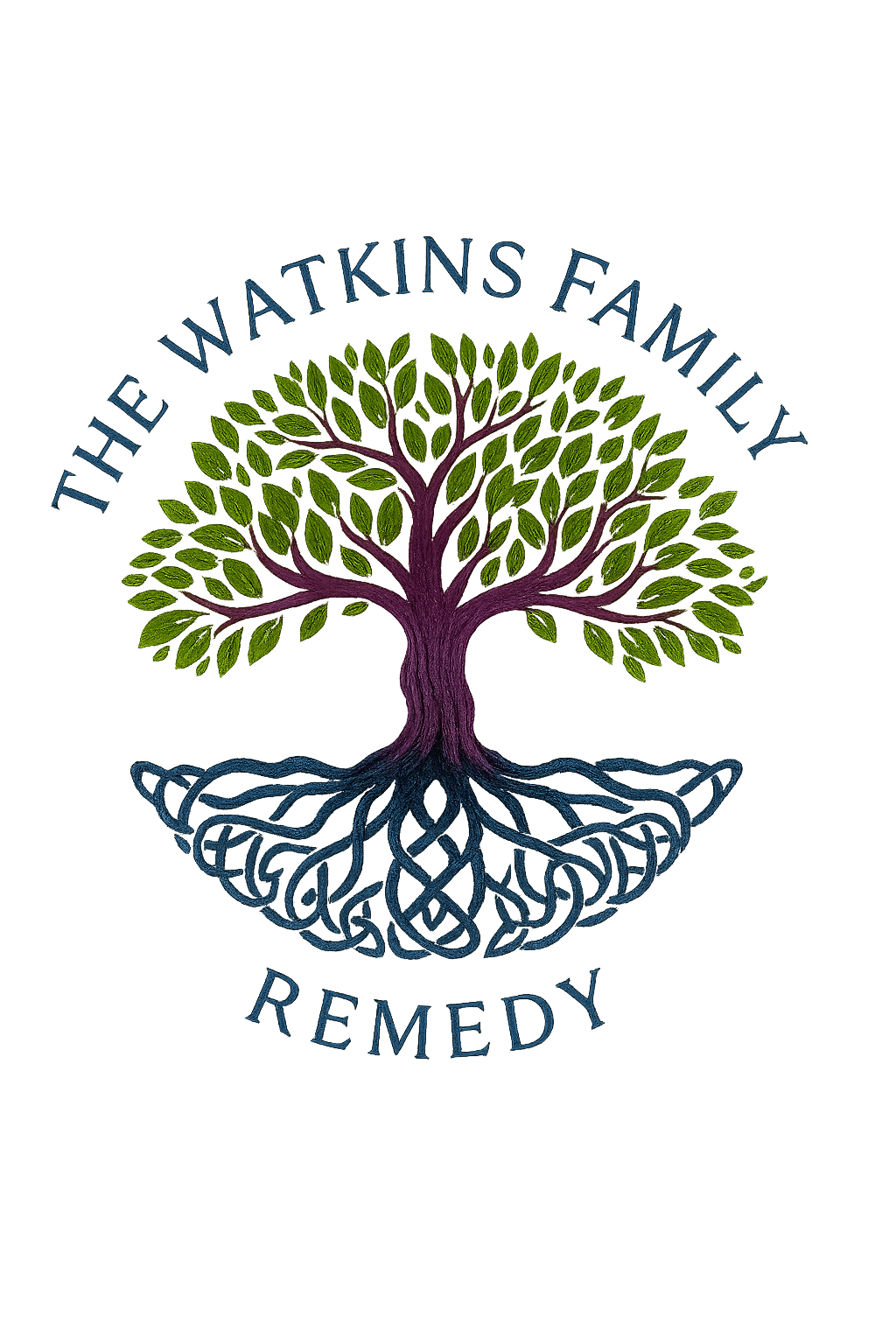 A colorful logo featuring a tree with green leaves and a purple trunk and roots, with the text 'WATKINS GANG' curved above the tree and 'REMEDY' below.