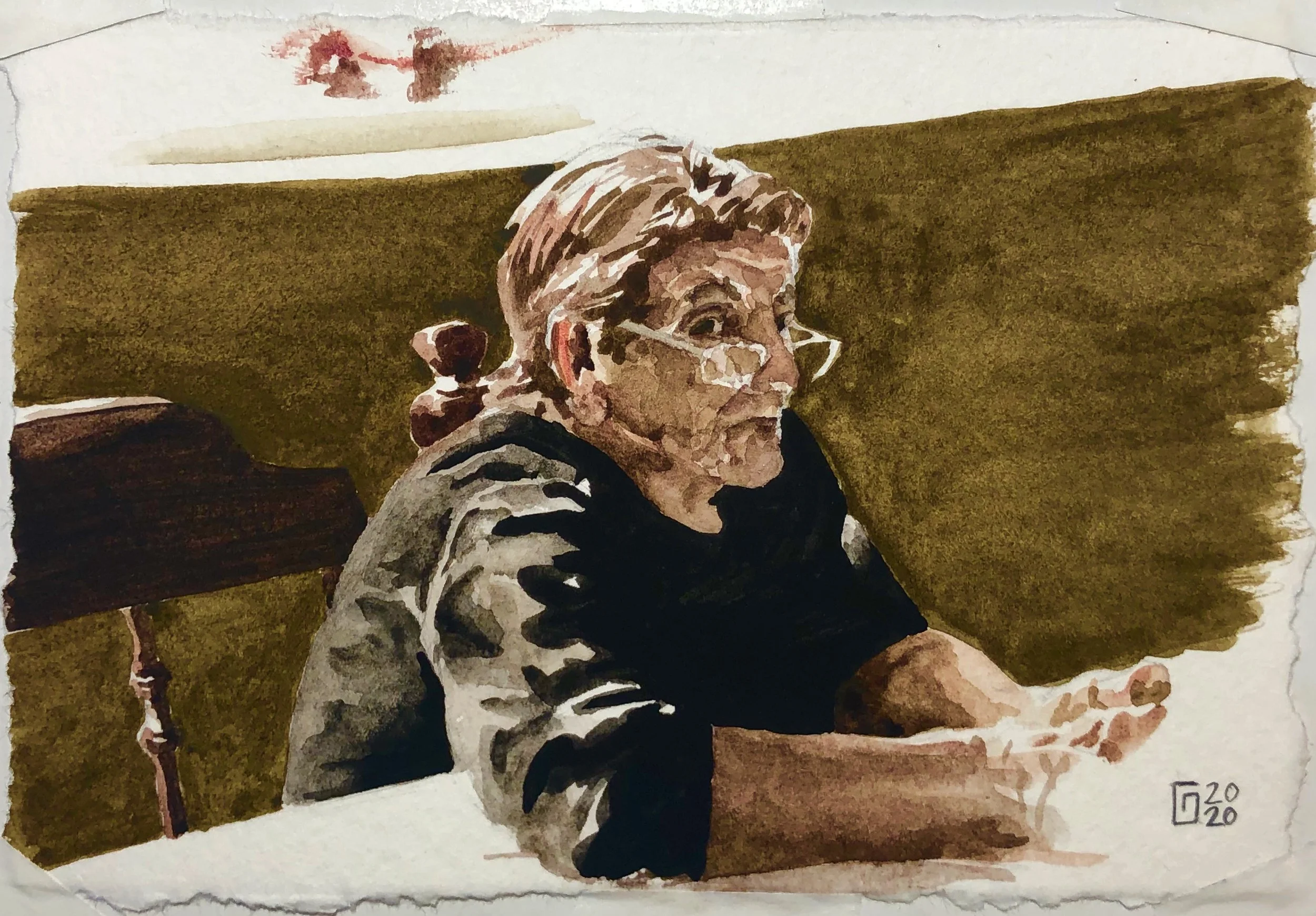 "sin título (estudio de mi abuelita)" Watercolor and sangre on paper. 4.25 x 6.5 IN. 2020.