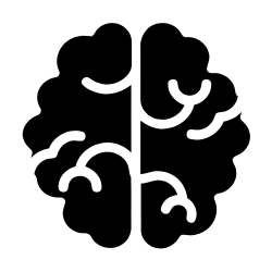 Stylized black and white illustration of a human brain.