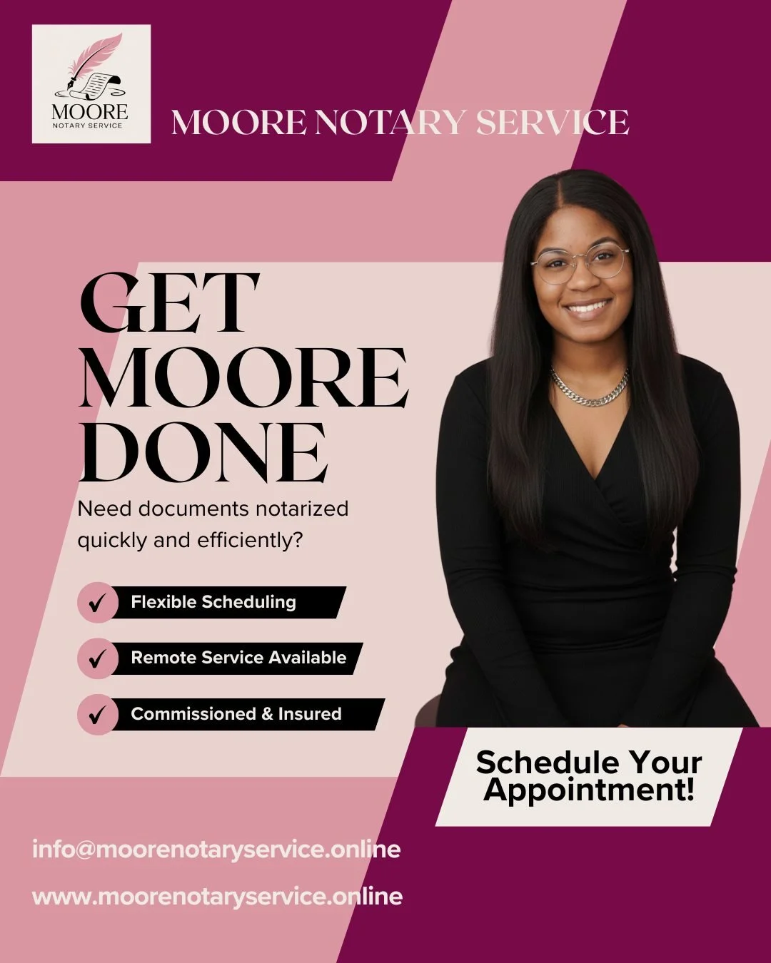 As a Remote Online Notary Public, my promise is a service built on efficiency, quality, and trustworthiness. I am committed to delivering a professional experience that respects your time, ensures every document is handled with meticulous attention t