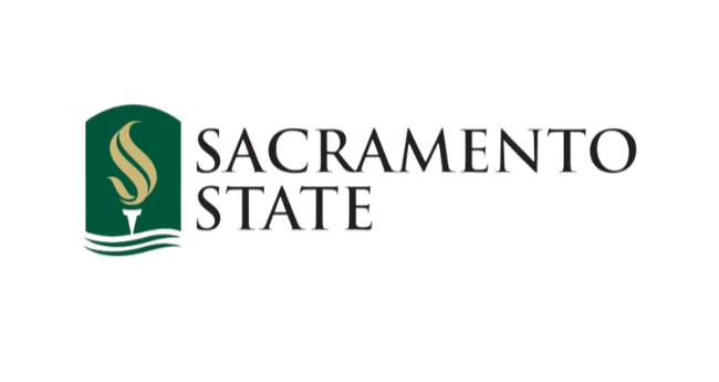 Sacramento State logo with torch and green emblem.