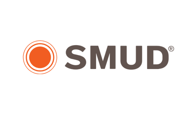 Smud logo with orange circle and black text