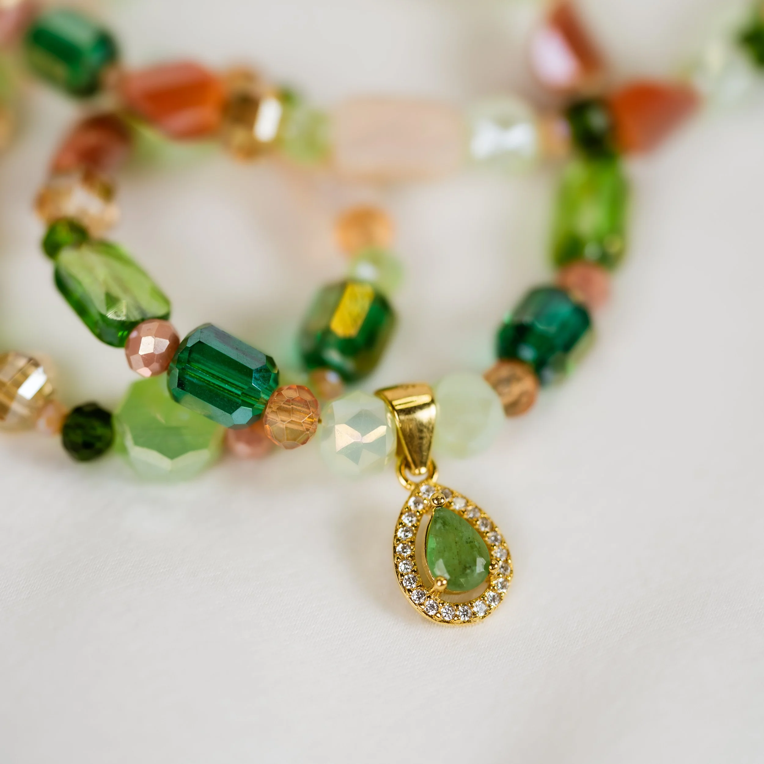 Emerald Pendant & Crystal Necklace