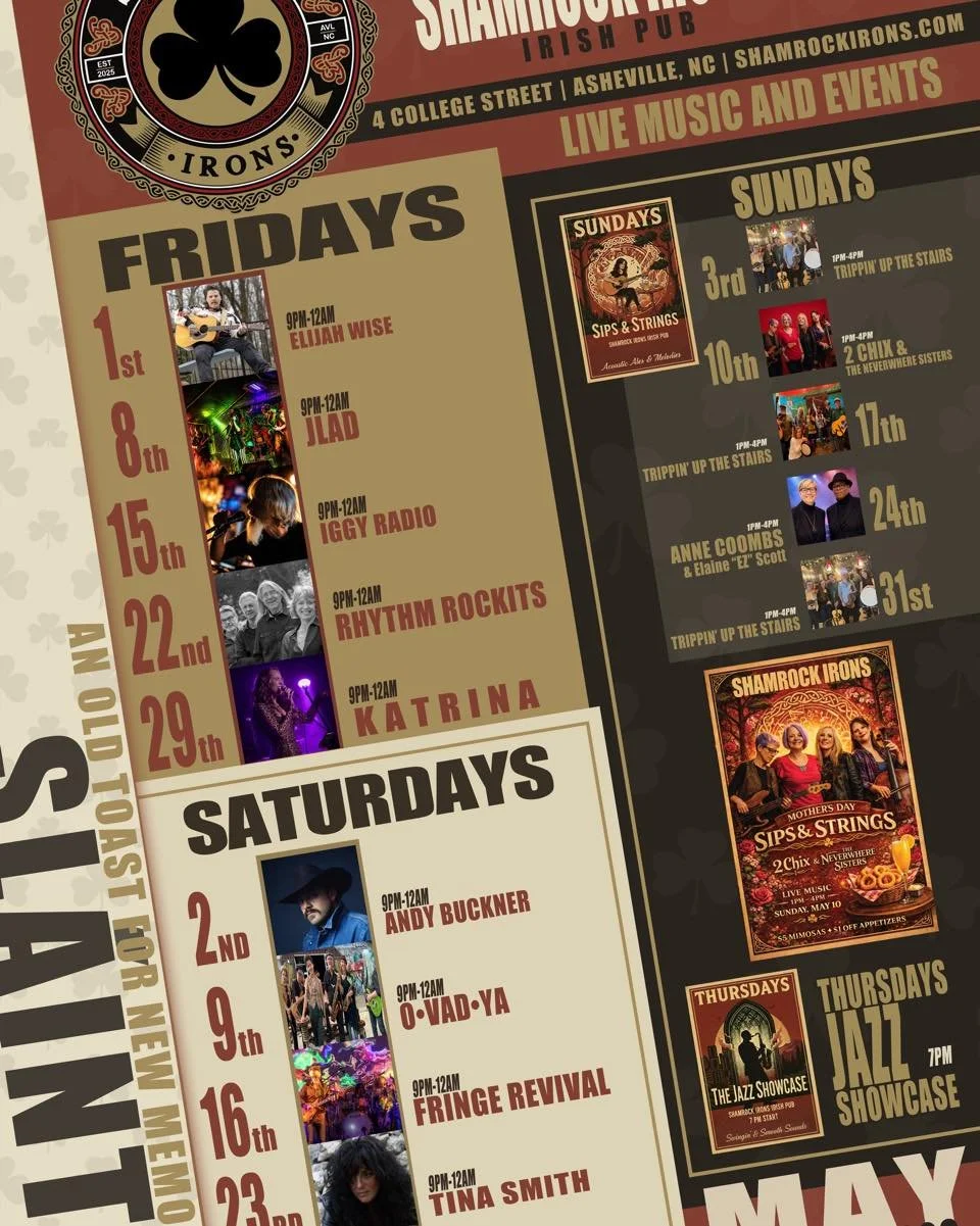 Live music is in full swing at Shamrock Irons 🍀

From laid-back acoustic Sundays to high-energy late nights on the weekends, the pub is packed all month with incredible local and regional talent. Whether you&rsquo;re here for a quiet pint and string