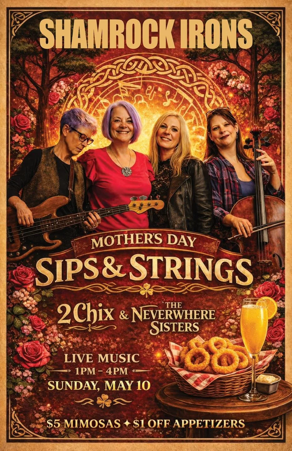 Celebrate Mother&rsquo;s Day at Shamrock Irons with live music, brunch vibes, and Sunday specials in downtown Asheville.

Join us Sunday, May 10 for a special Sips &amp; Strings Mother&rsquo;s Day Celebration featuring live music from 2 Chix &amp; Th