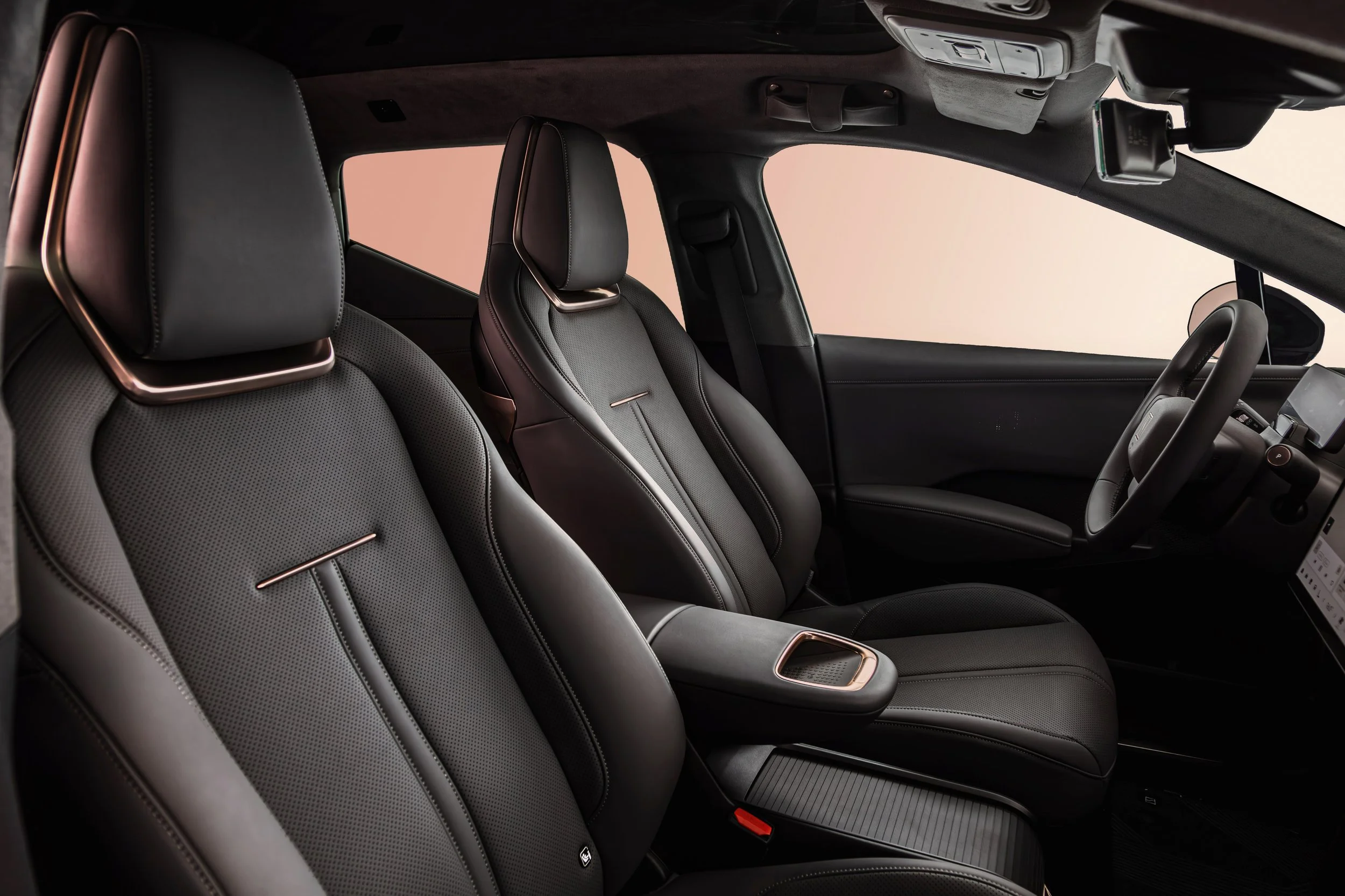 Interior de coche con asientos de cuero negro y tablero moderno