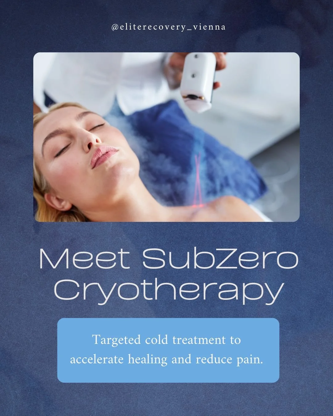 A woman receiving subzero cryotherapy treatment, lying with eyes closed while a technician applies the therapy device.