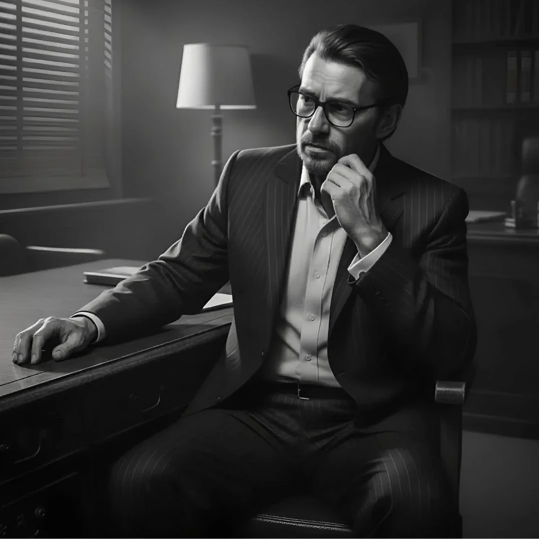 John the lawyer sitting in his office thinking through the preparations for The Substitute