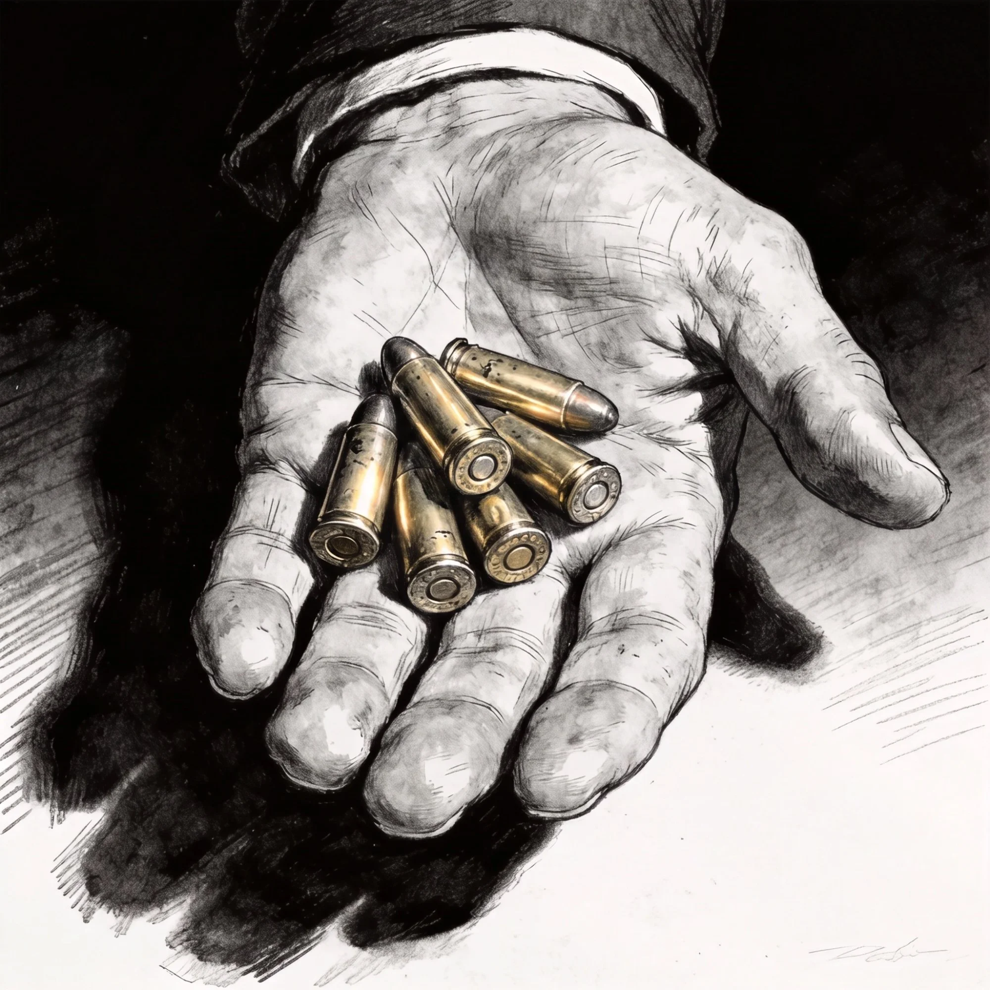Max Moxie displays several shell casings while seeking the gunshop owner's help identifying the ammunition used in the alley shooting.