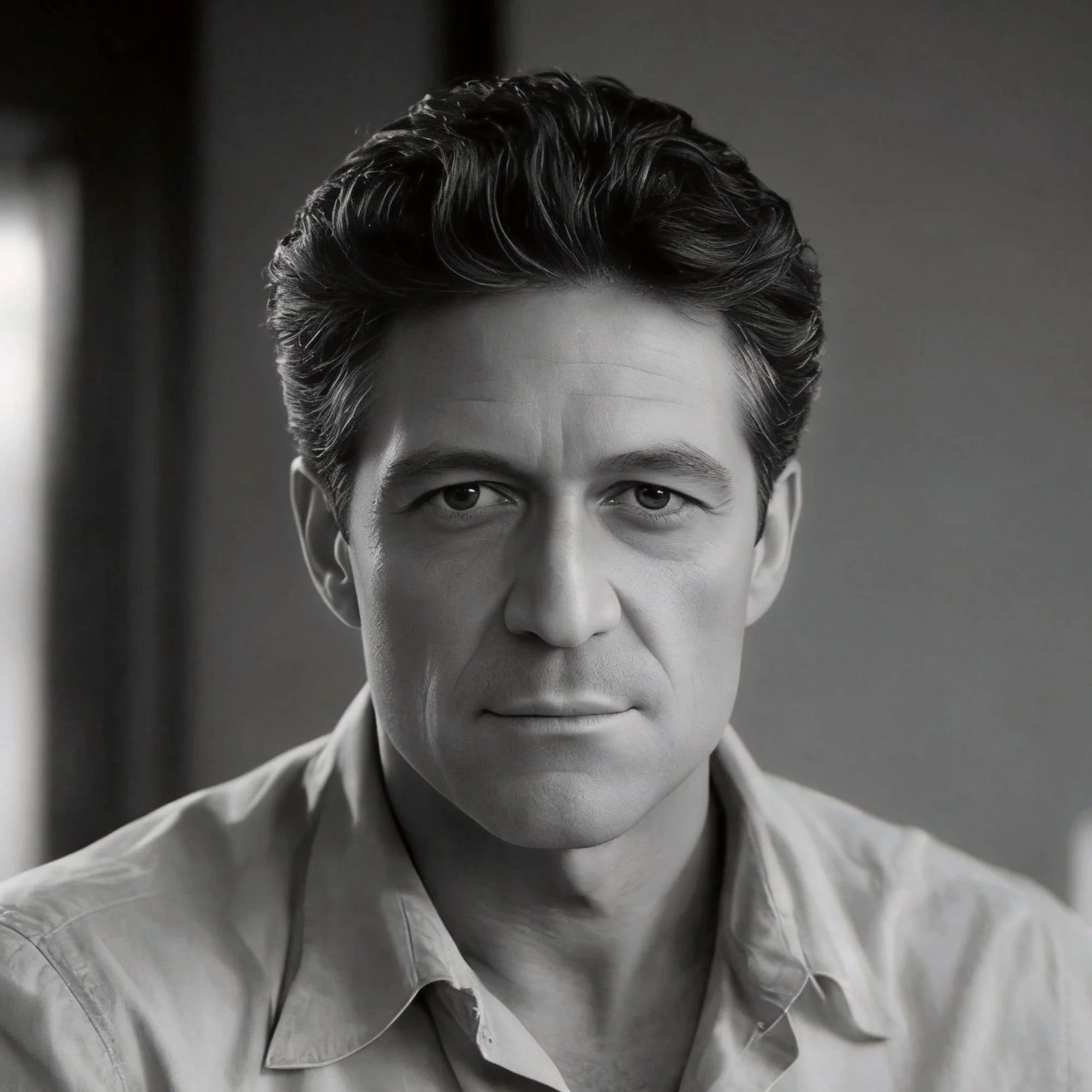 Black-and-white portrait of saloon owner Rick Brody.